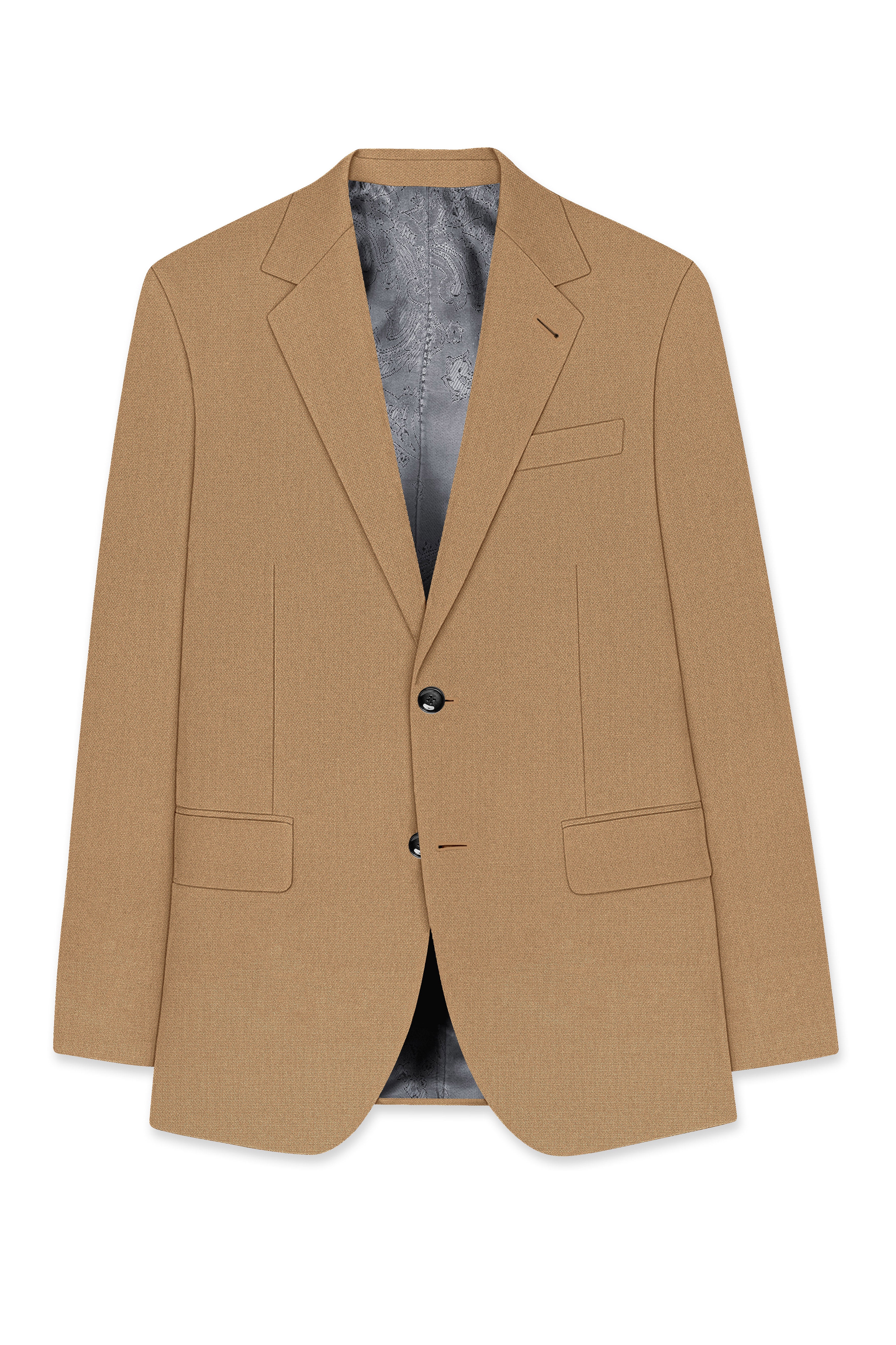 Sienna-Teak Brown Diamond Textured Wool Rich Slight Stretch Single Breasted Suit