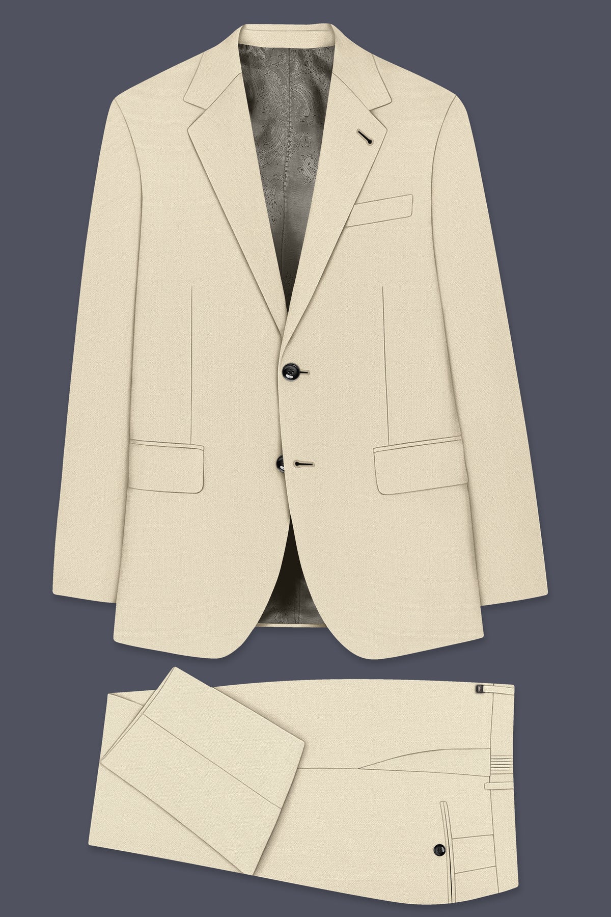 Dune-Foggy Cream Diamond Textured Wool Rich Slight Stretch Single Breasted Suit
