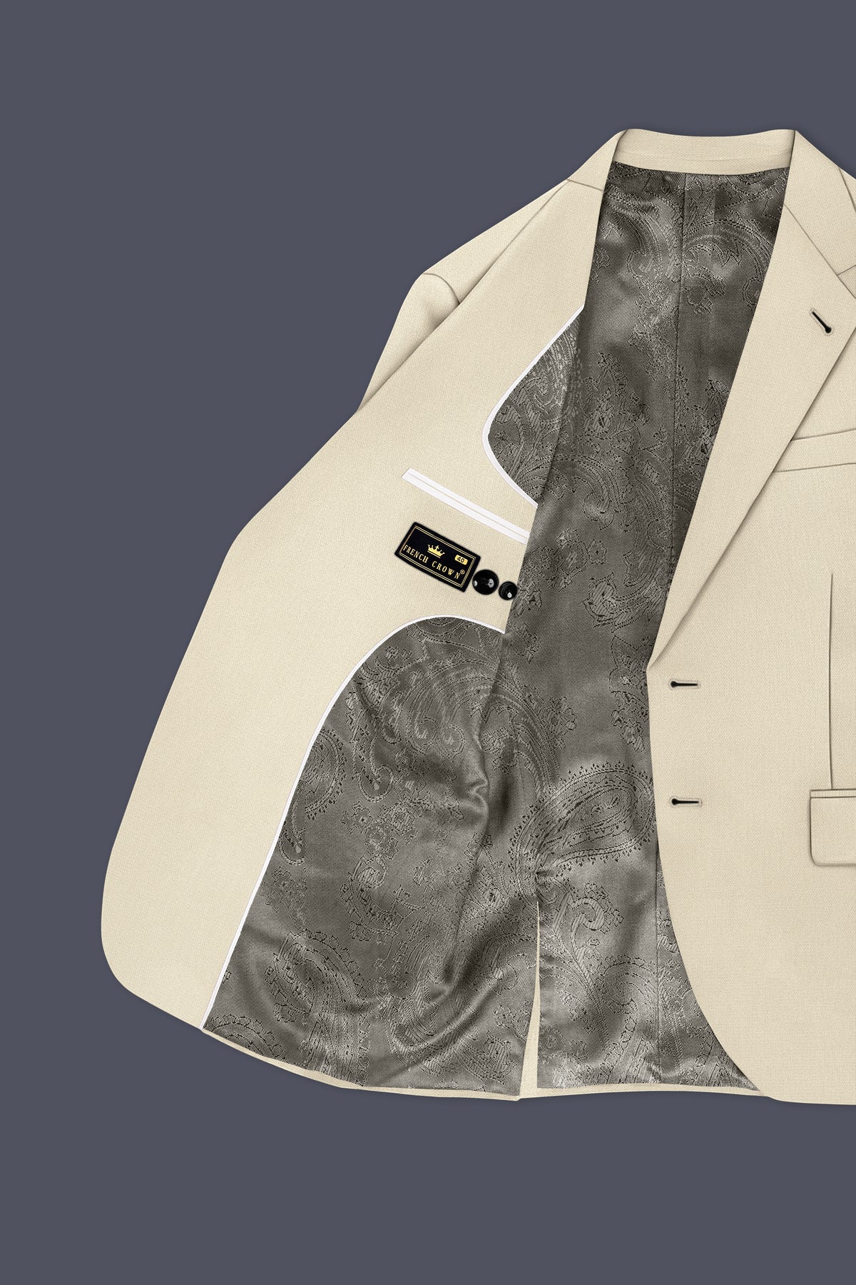 Dune-Foggy Cream Diamond Textured Wool Rich Slight Stretch Single Breasted Suit