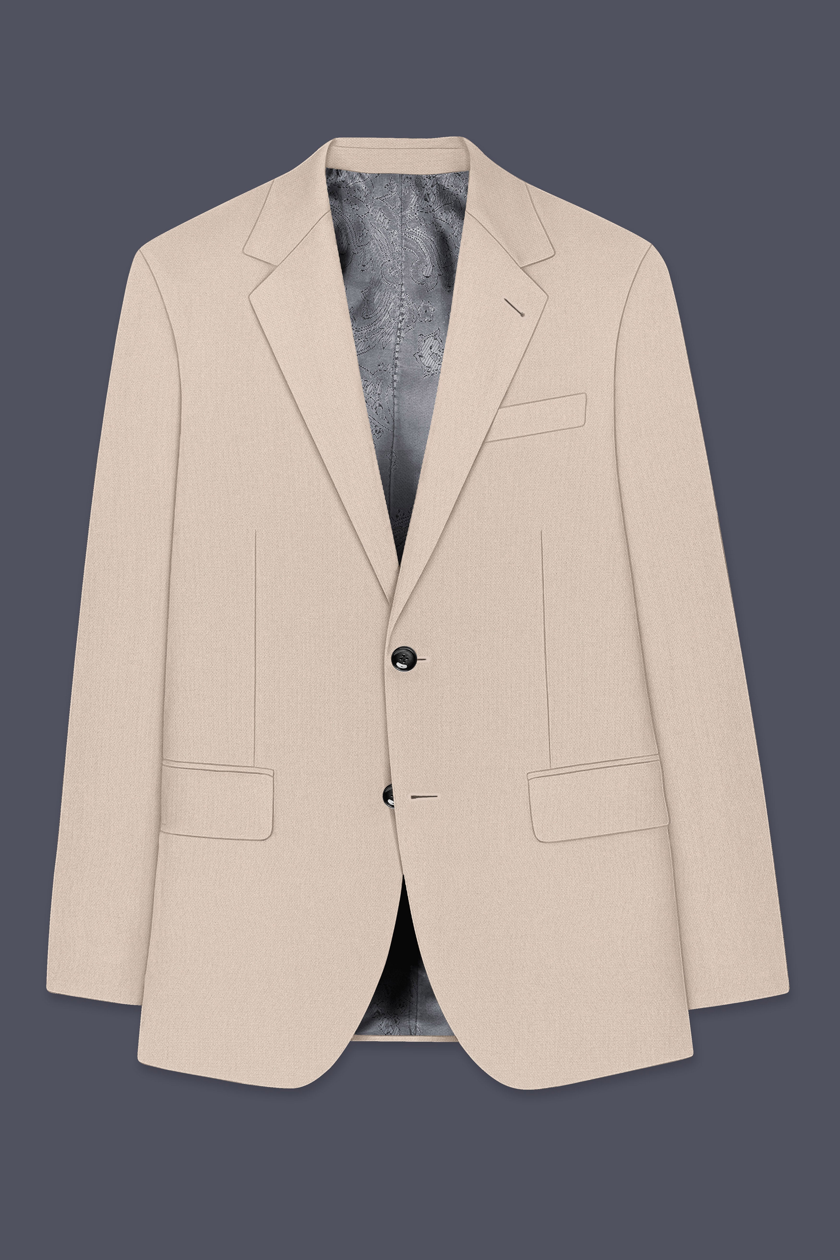 Dune-Foggy Cream Diamond Textured Wool Rich Slight Stretch Single Breasted Suit