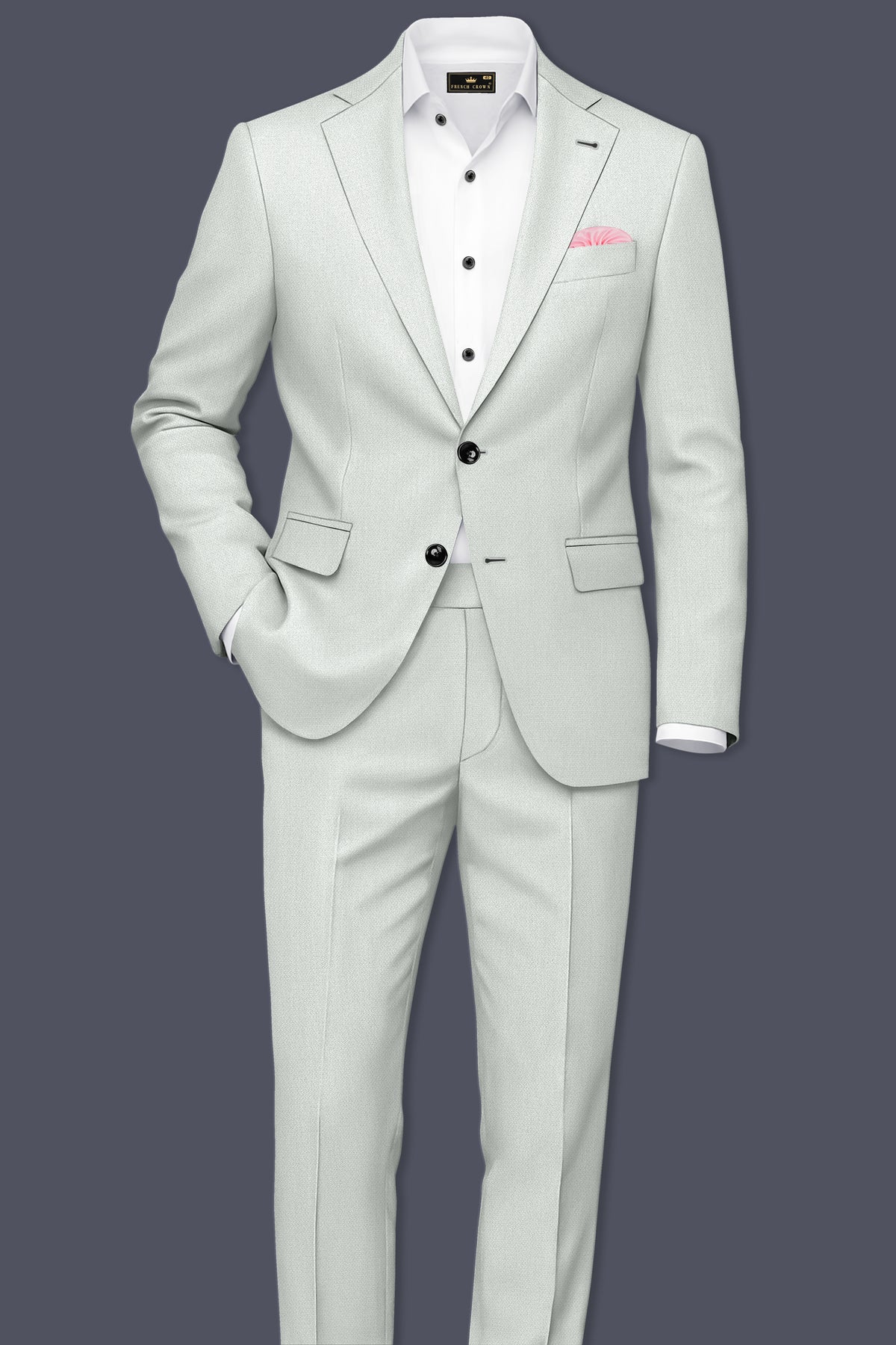 Regent-Noble Gray Diamond Textured Wool Rich Slight Stretch Single Breasted Suit
