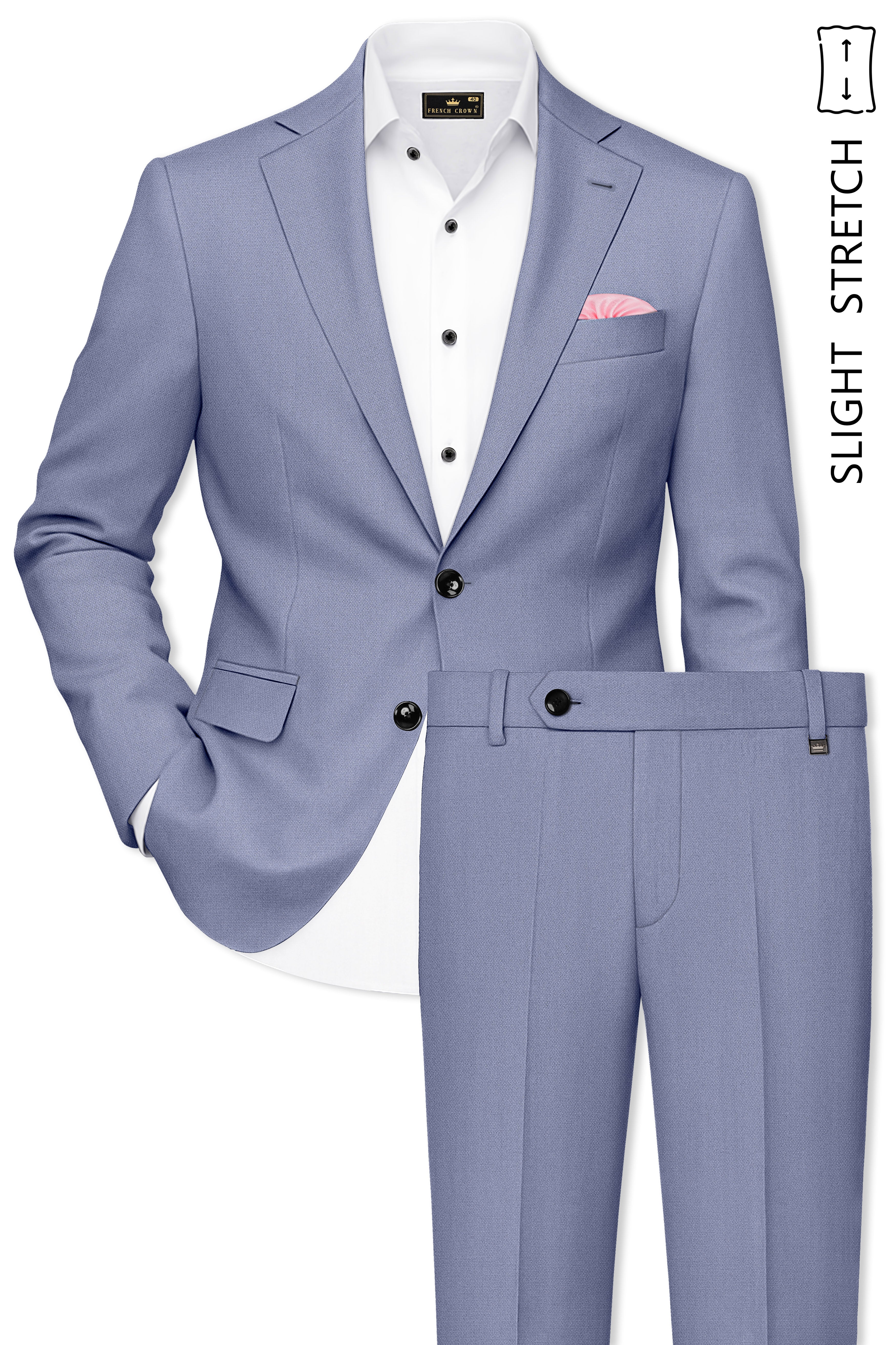 Harbor-Waterloo Blue Diamond Textured Wool Rich Slight Stretch Single Breasted Suit