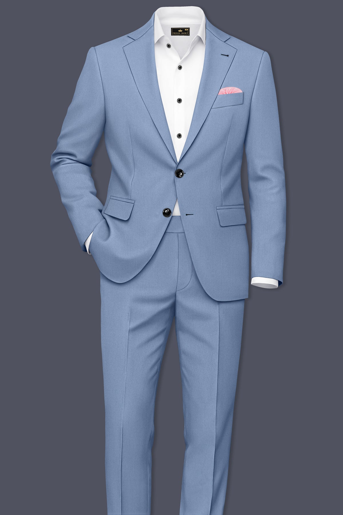 Harbor-Waterloo Blue Diamond Textured Wool Rich Slight Stretch Single Breasted Suit