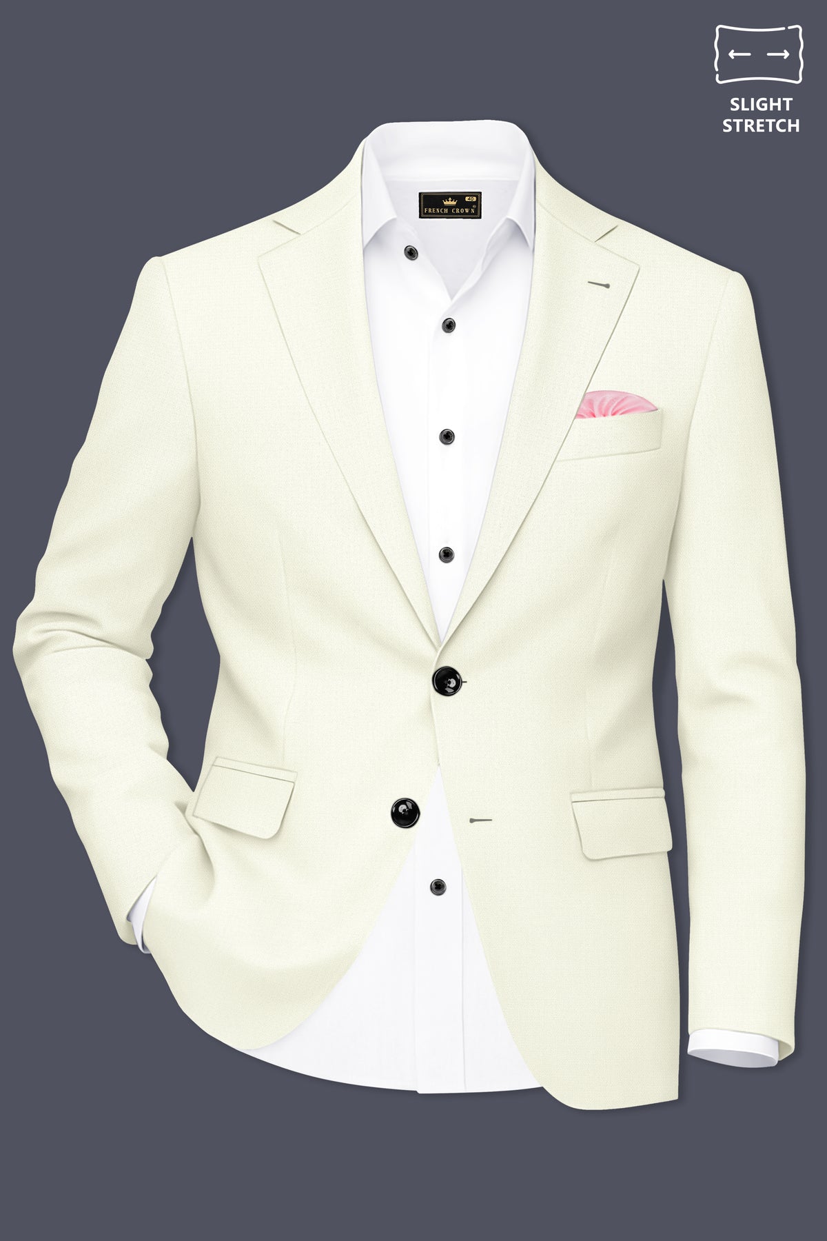 Ecru-Merino Off White Diamond Textured Wool Rich Slight Stretch Single Breasted Suit