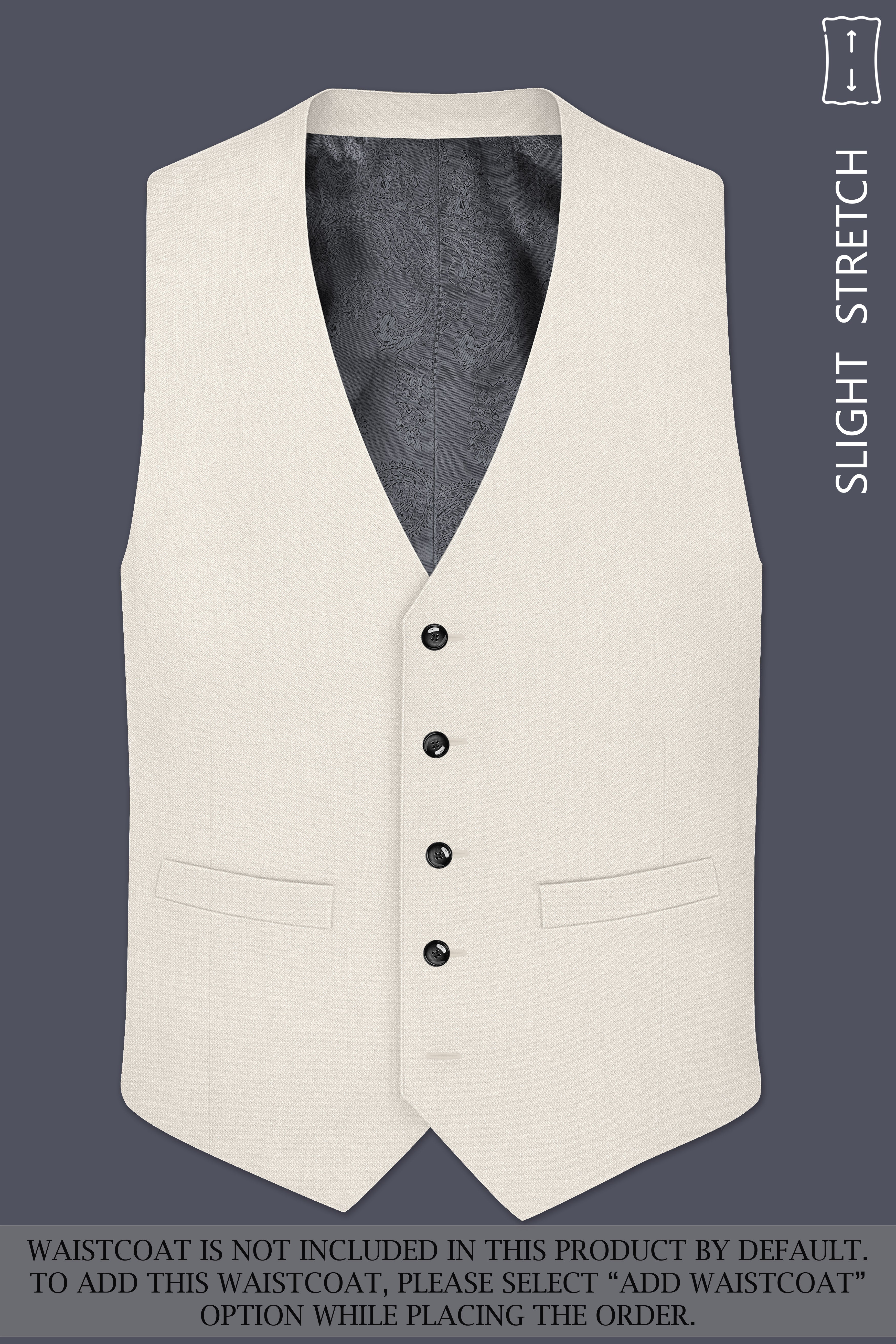 Ecru-Merino Off White Diamond Textured Wool Rich Slight Stretch Single Breasted Suit