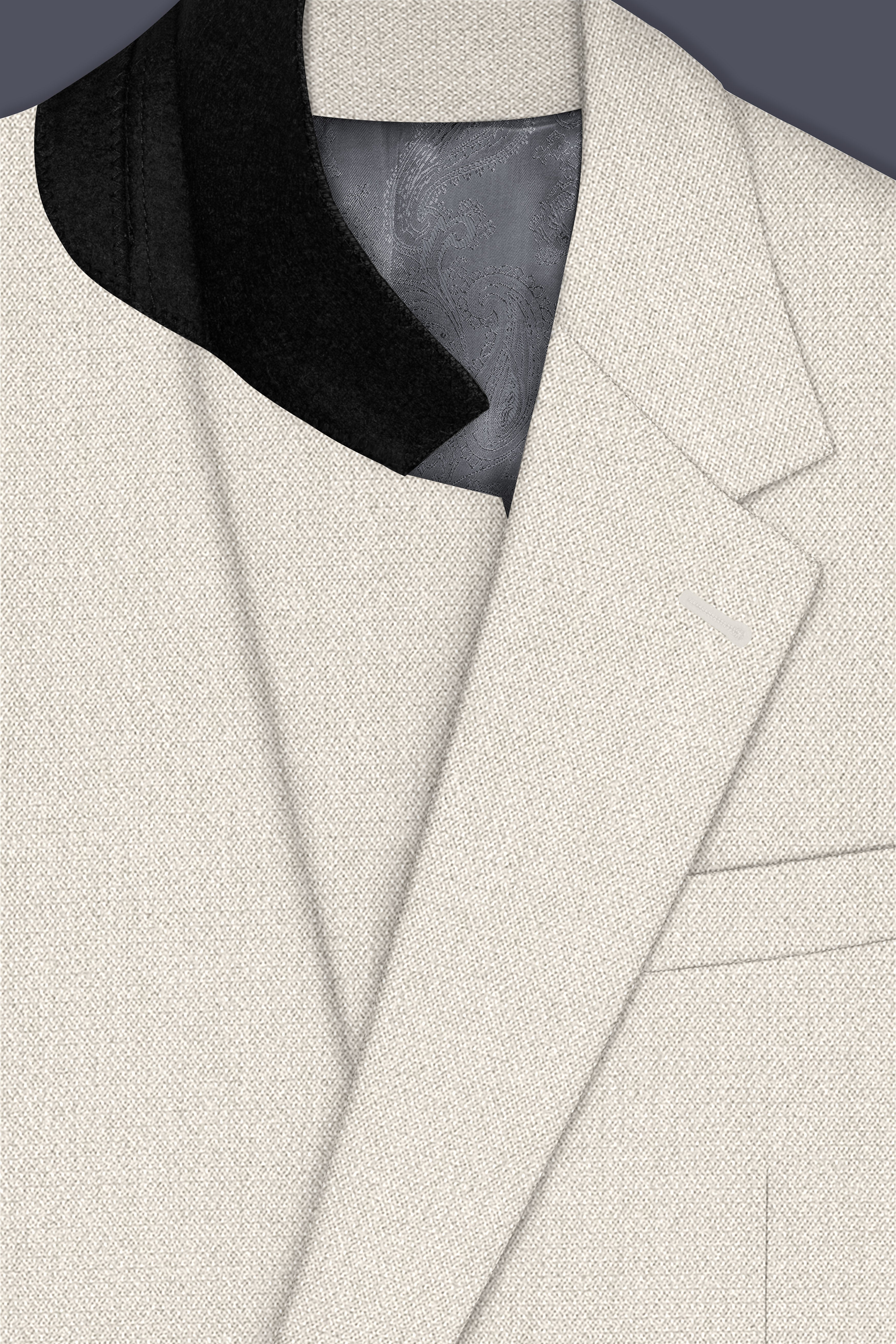 Ecru-Merino Off White Diamond Textured Wool Rich Slight Stretch Single Breasted Suit