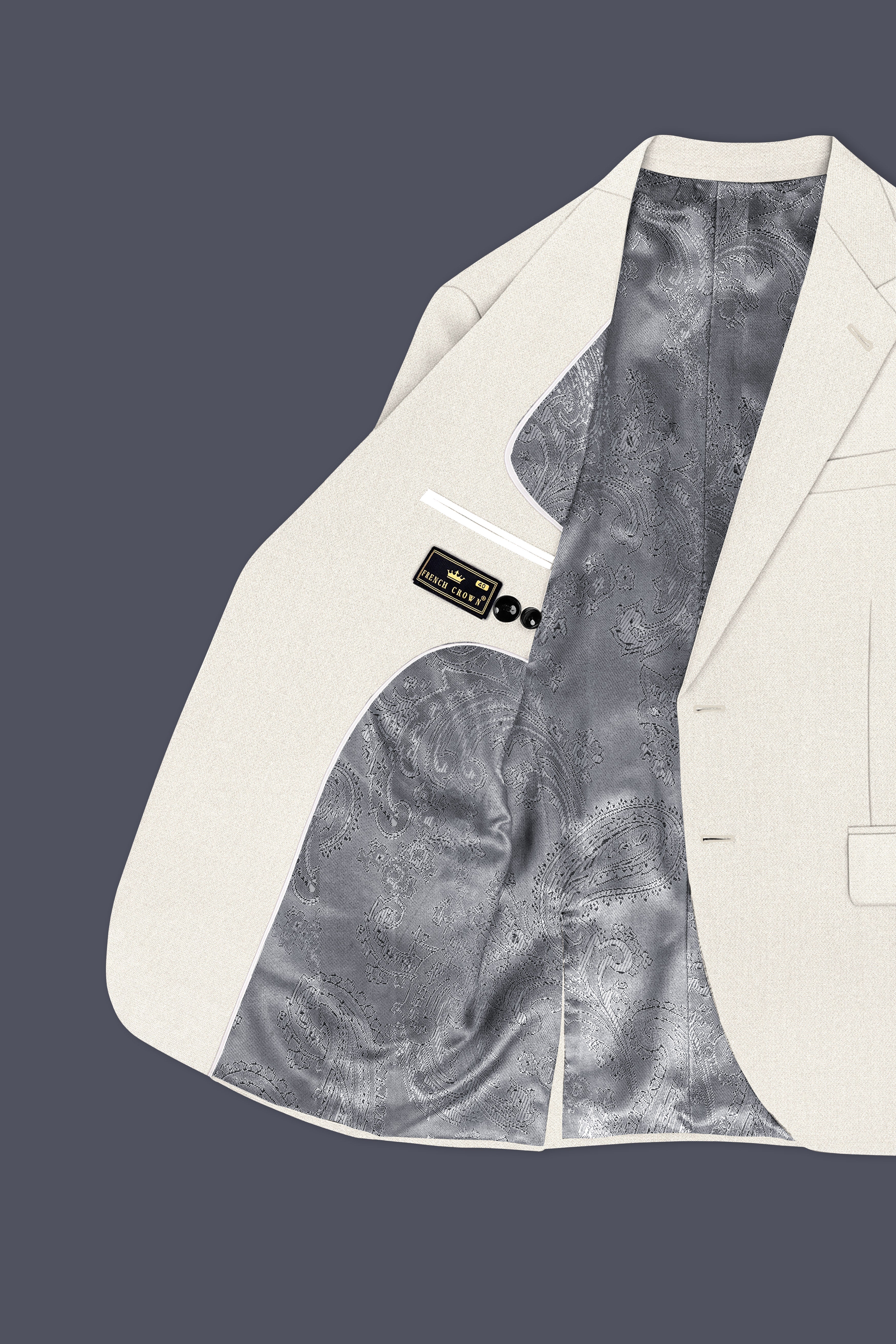 Ecru-Merino Off White Diamond Textured Wool Rich Slight Stretch Single Breasted Suit