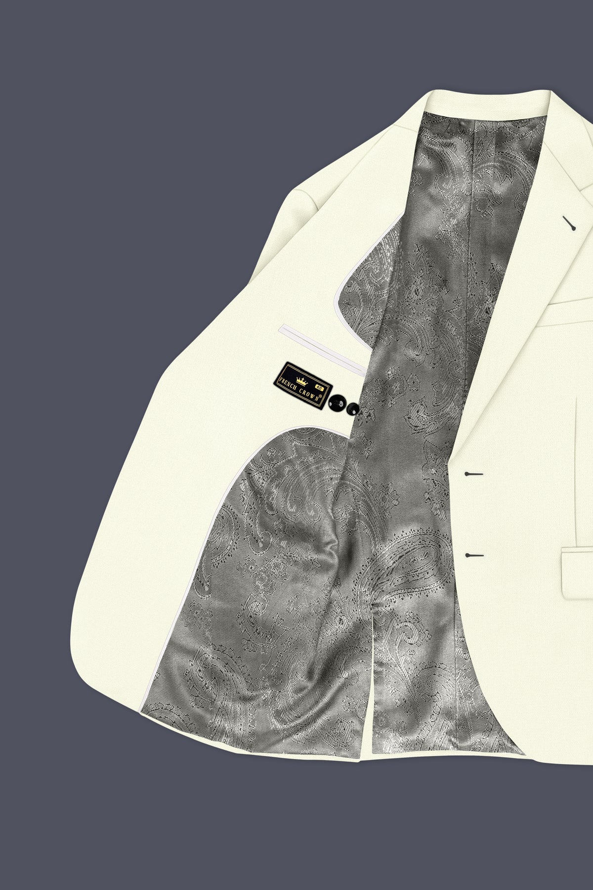 Ecru-Merino Off White Diamond Textured Wool Rich Slight Stretch Single Breasted Suit