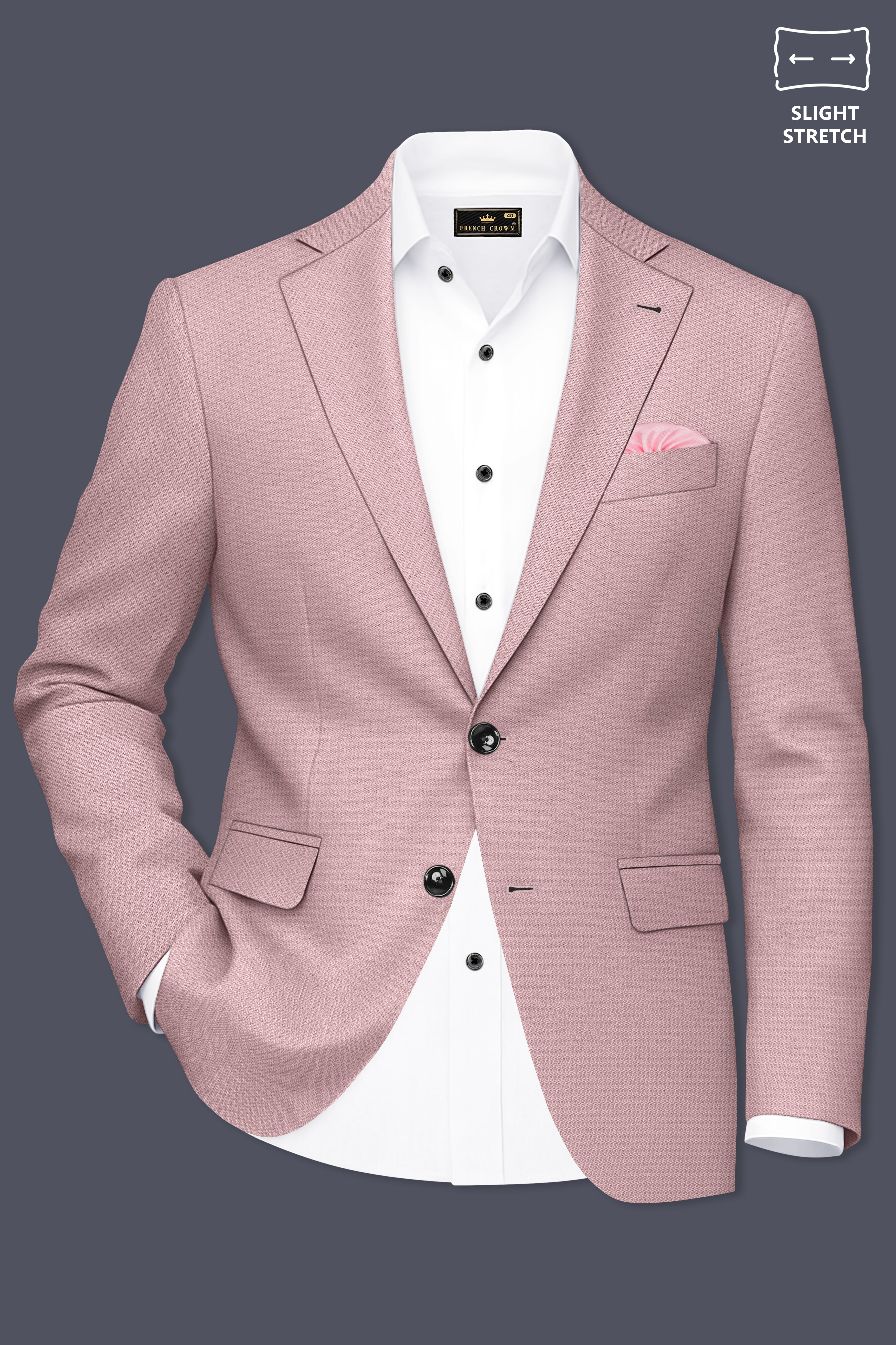 Aurore-Brandy Rose Pink Diamond Textured Wool Rich Slight Stretch Single Breasted Suit