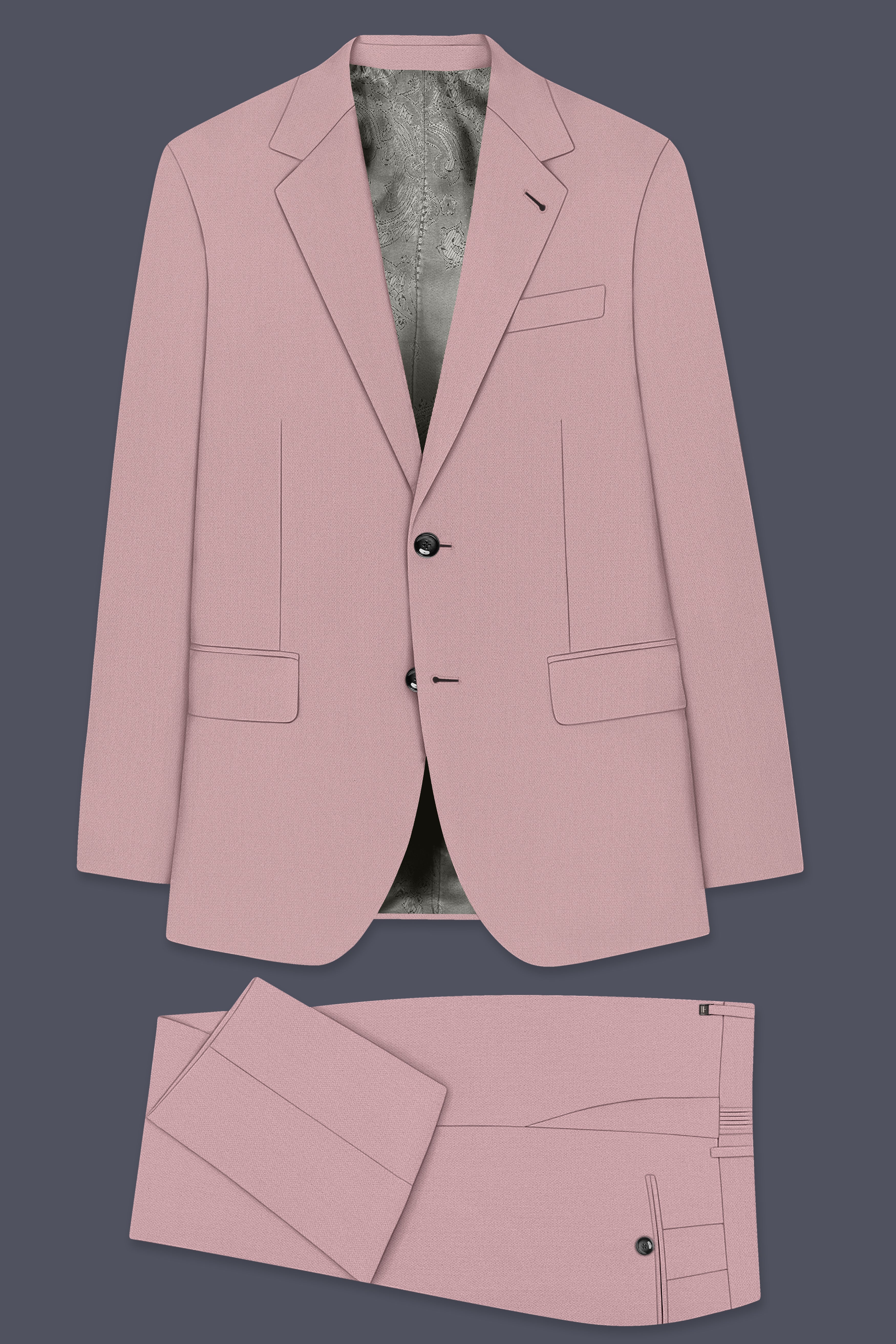 Aurore-Brandy Rose Pink Diamond Textured Wool Rich Slight Stretch Single Breasted Suit