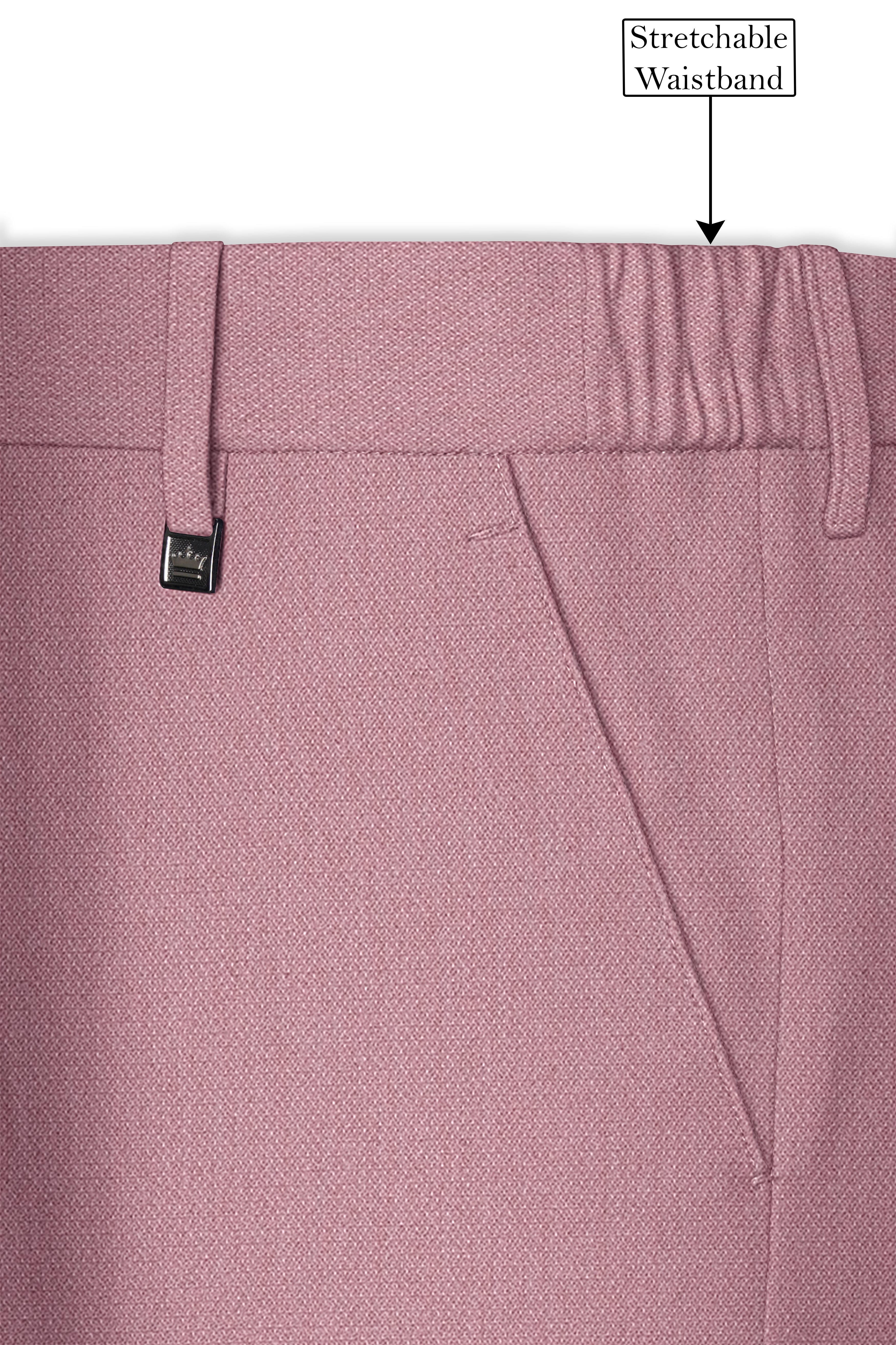Aurore-Brandy Rose Pink Diamond Textured Wool Rich Slight Stretch Single Breasted Suit