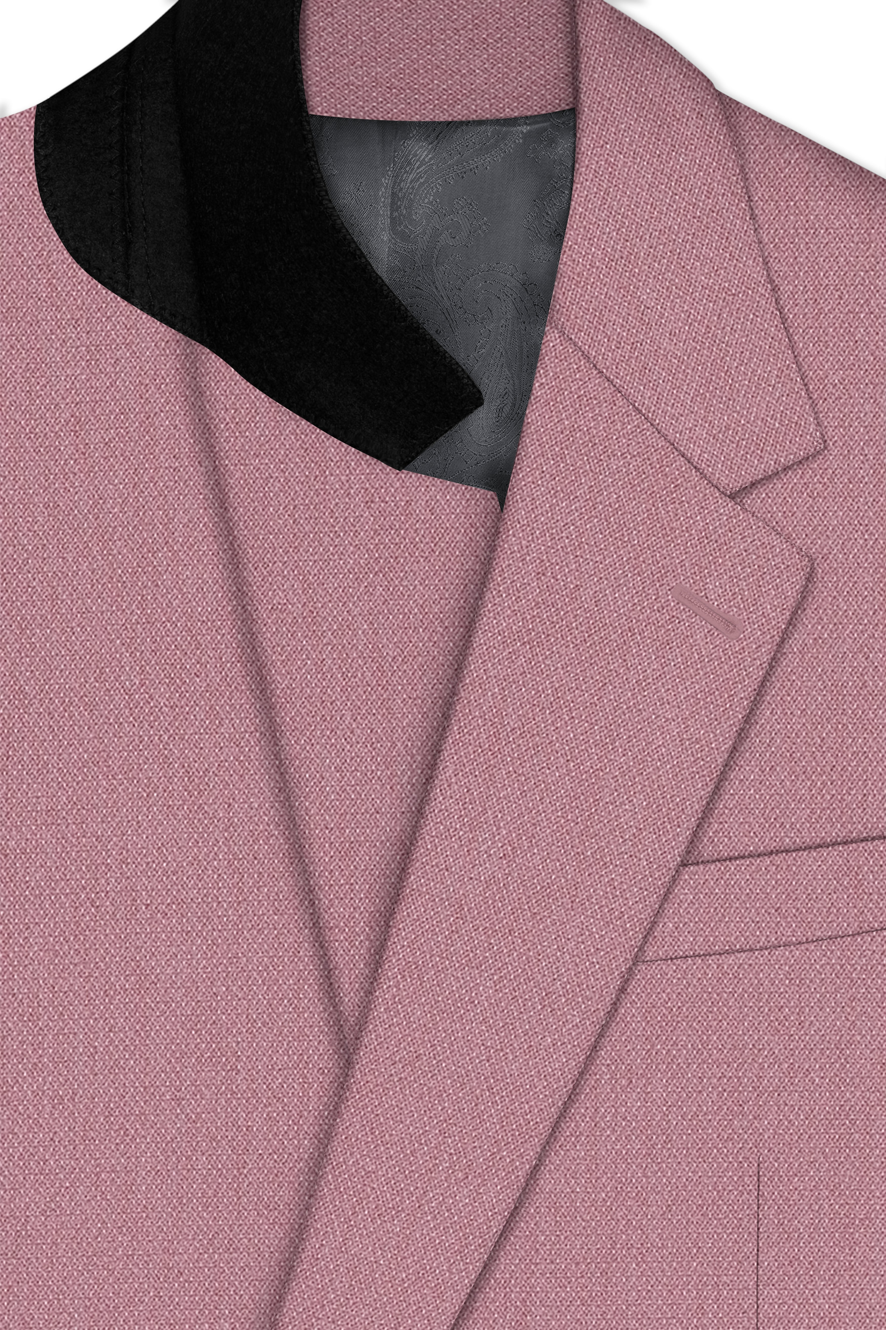 Aurore-Brandy Rose Pink Diamond Textured Wool Rich Slight Stretch Single Breasted Suit