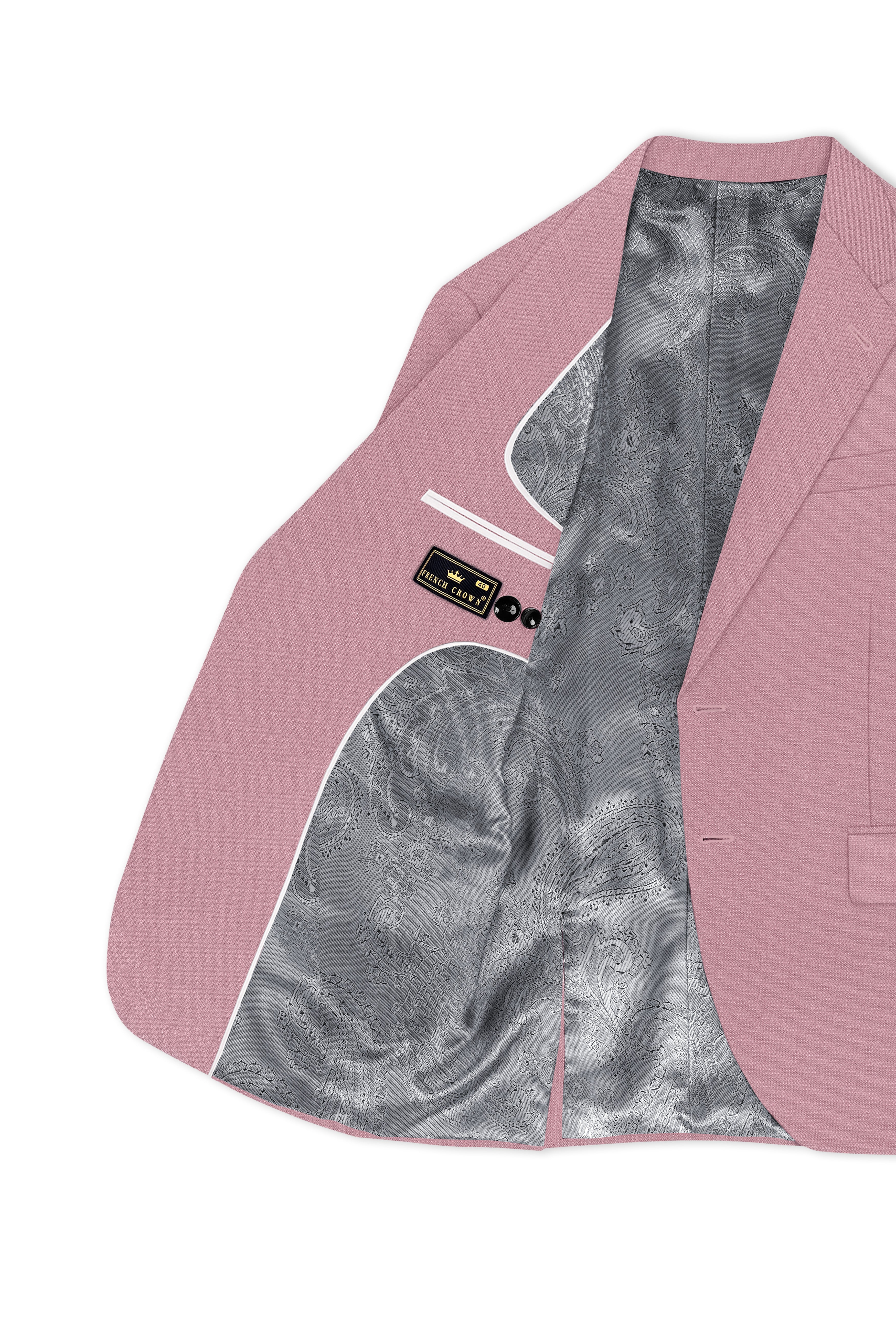 Aurore-Brandy Rose Pink Diamond Textured Wool Rich Slight Stretch Single Breasted Suit