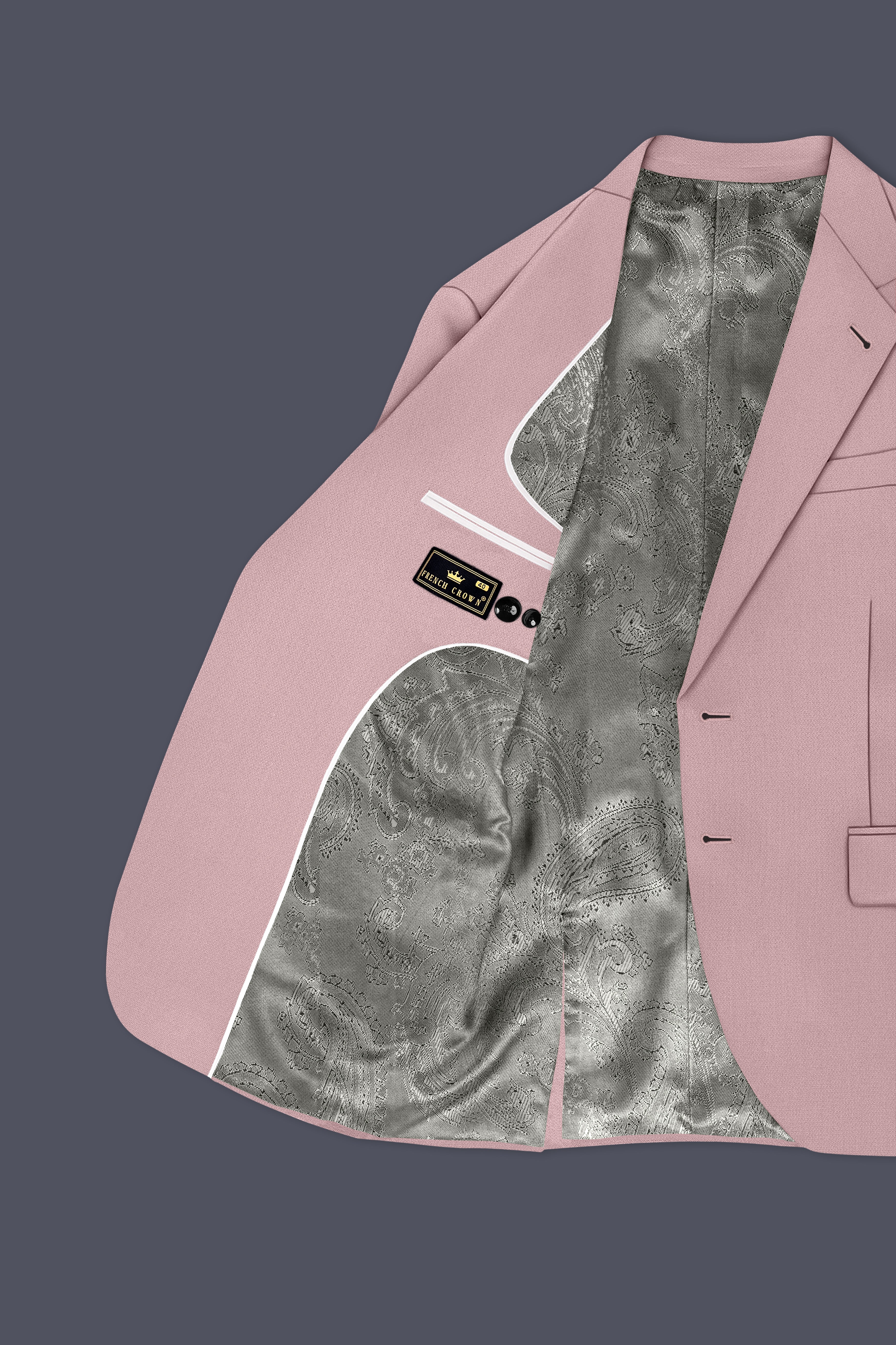 Aurore-Brandy Rose Pink Diamond Textured Wool Rich Slight Stretch Single Breasted Suit