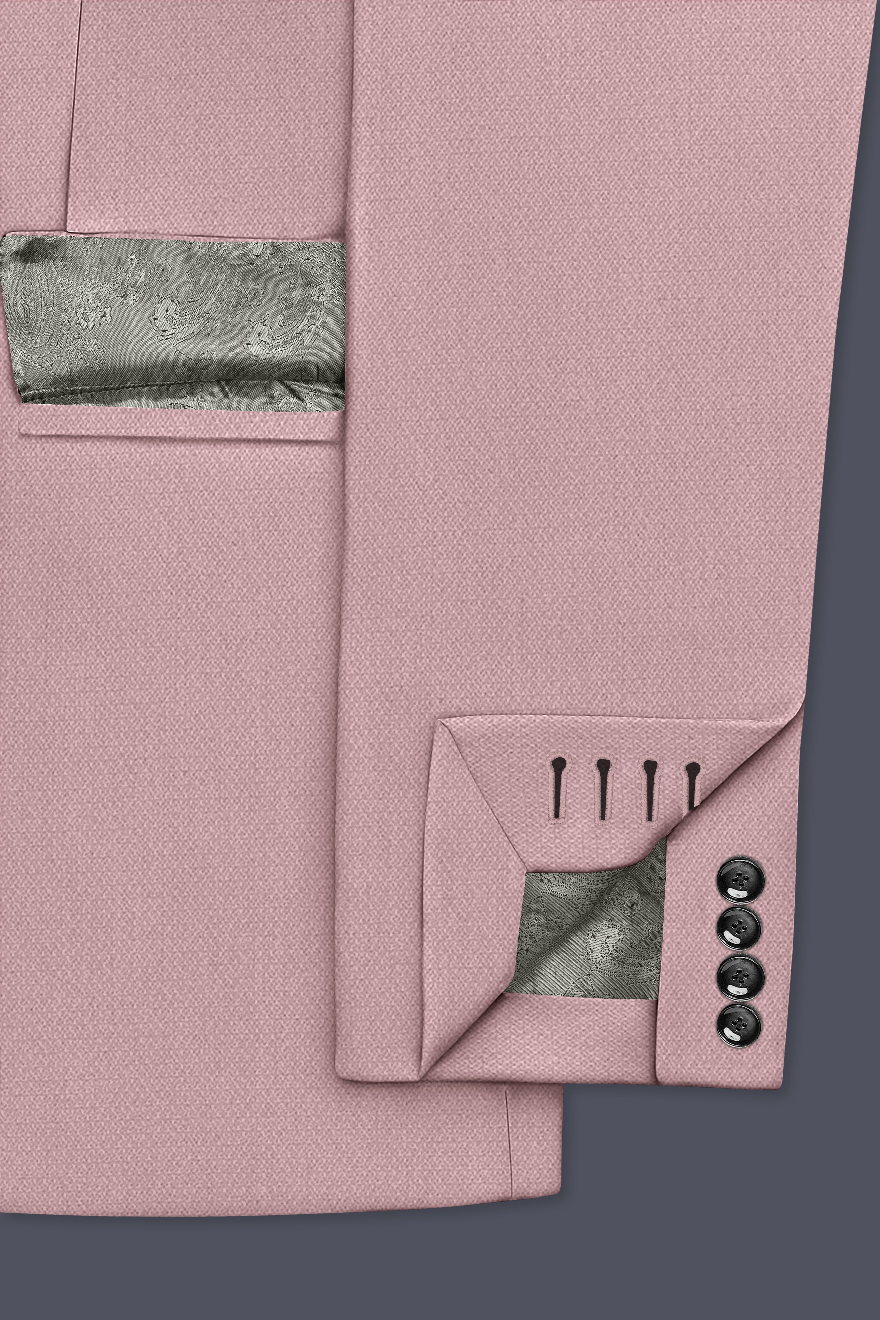 Aurore-Brandy Rose Pink Diamond Textured Wool Rich Slight Stretch Single Breasted Suit