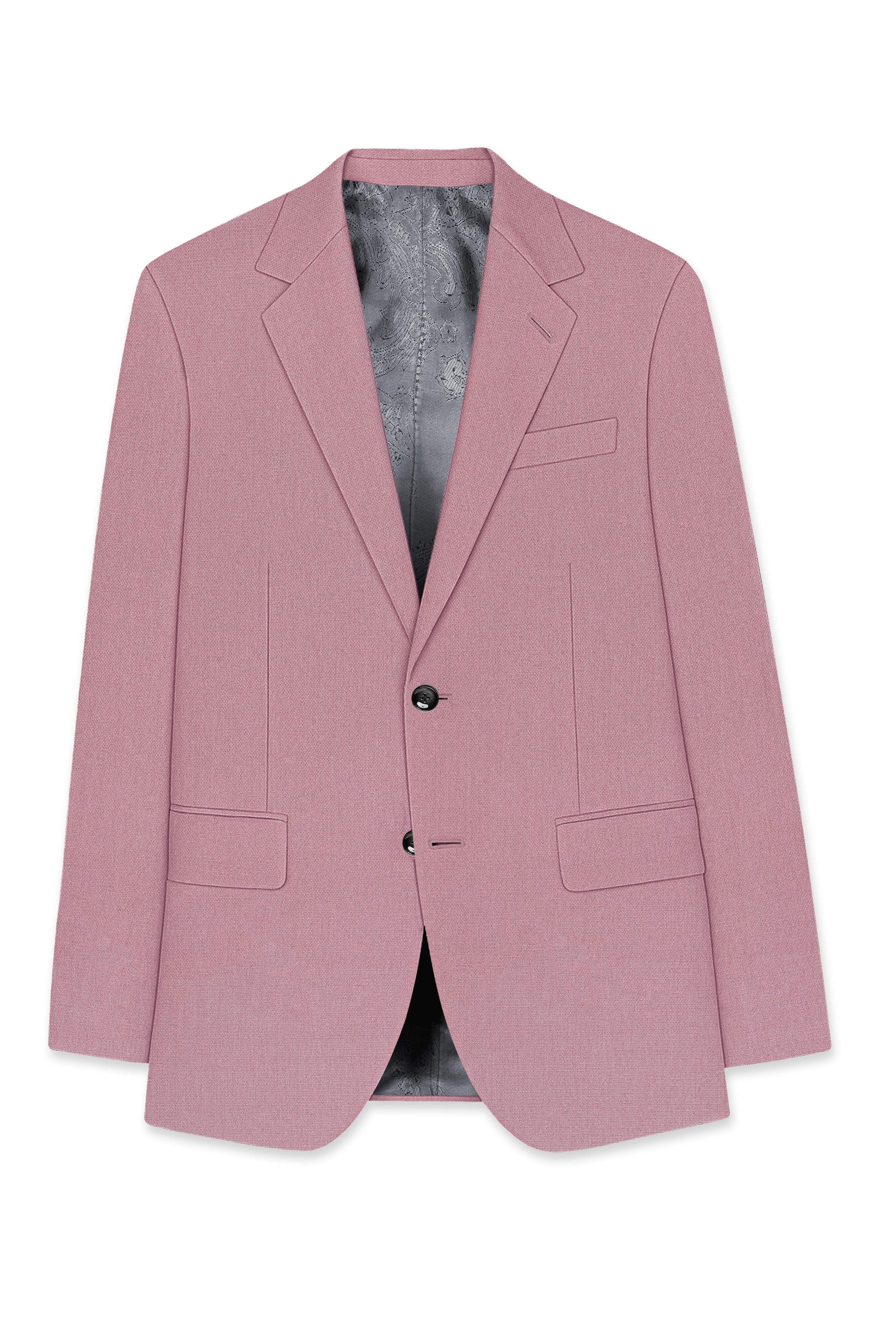 Aurore-Brandy Rose Pink Diamond Textured Wool Rich Slight Stretch Single Breasted Suit