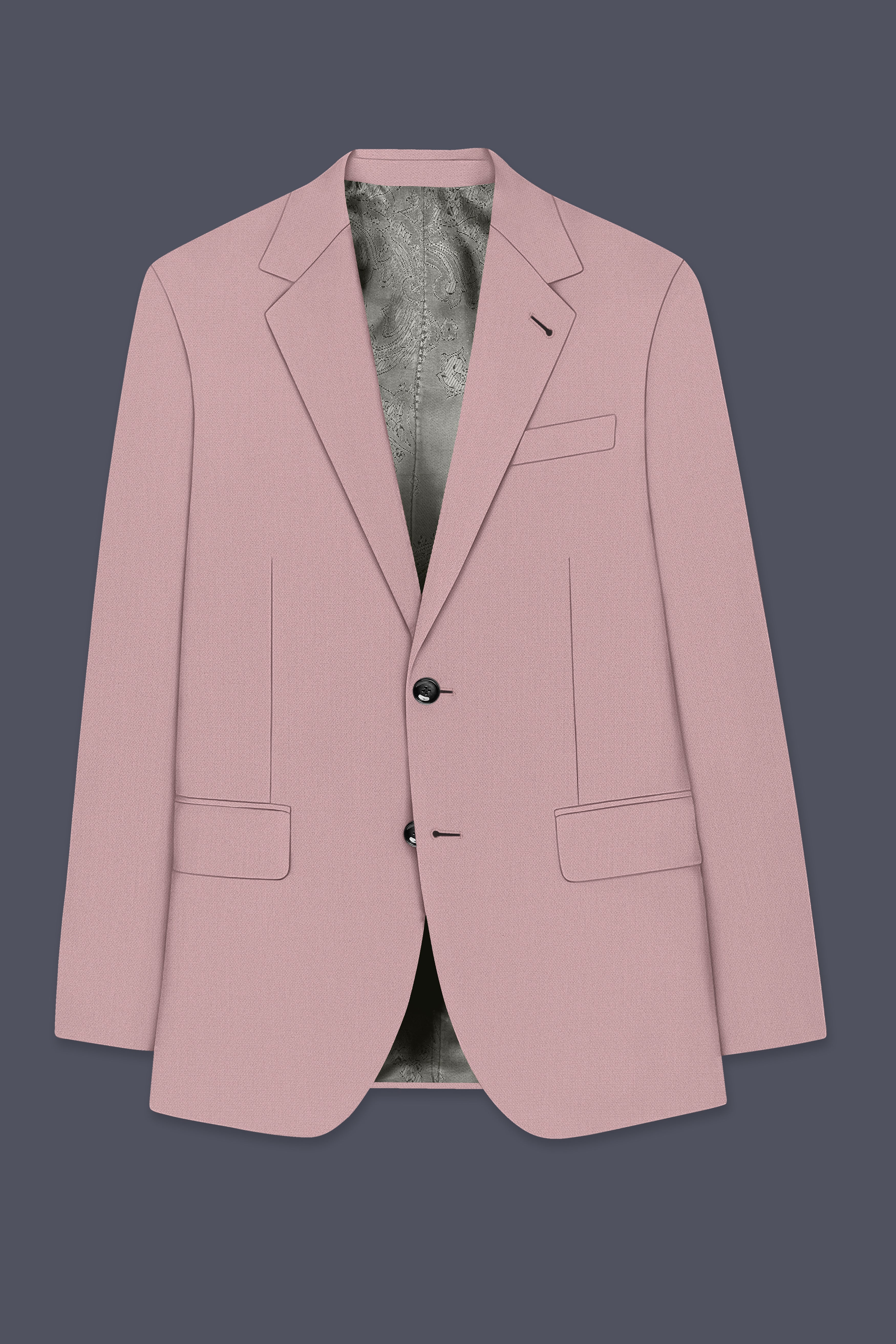Aurore-Brandy Rose Pink Diamond Textured Wool Rich Slight Stretch Single Breasted Suit