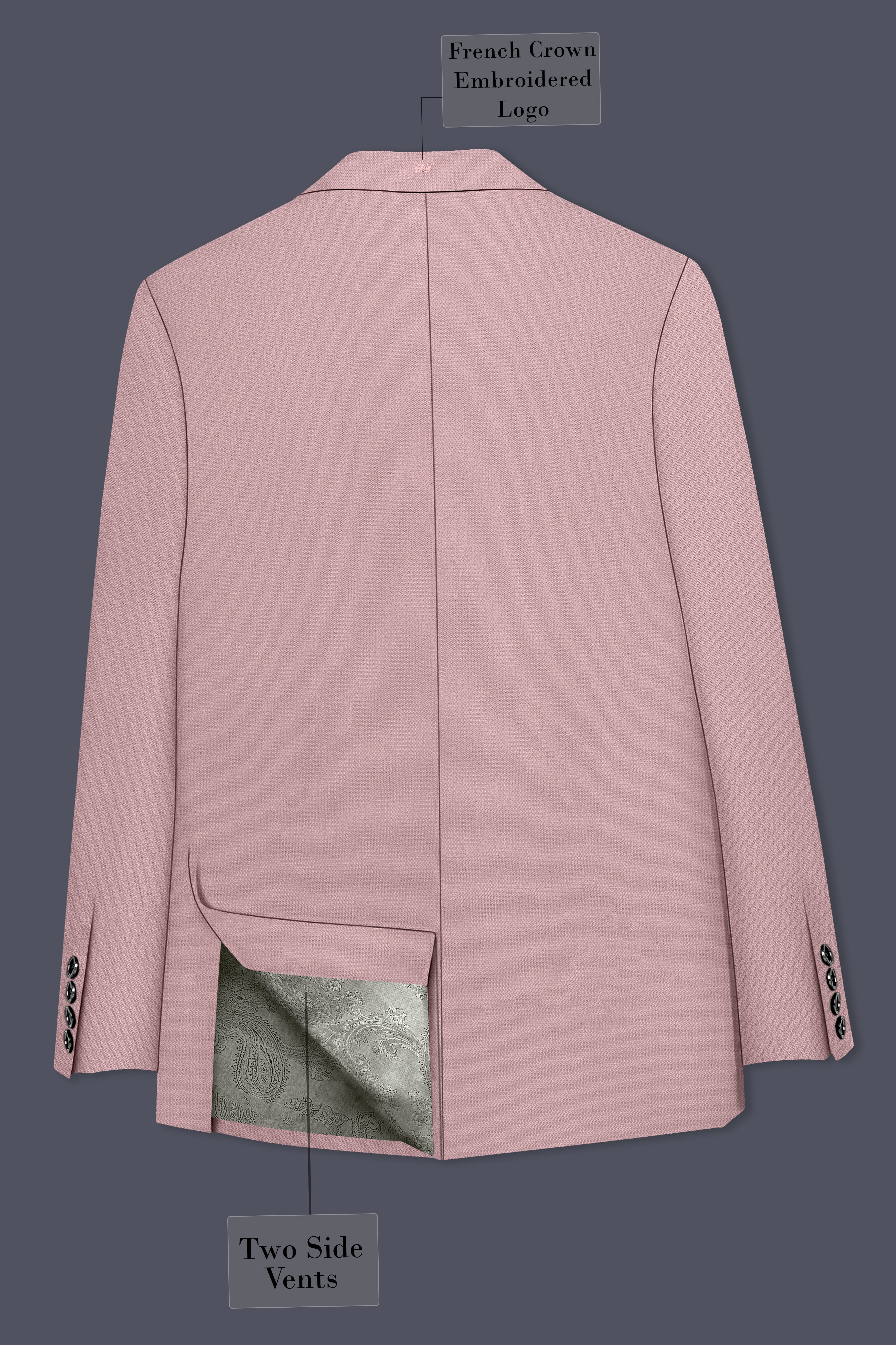 Aurore-Brandy Rose Pink Diamond Textured Wool Rich Slight Stretch Single Breasted Suit