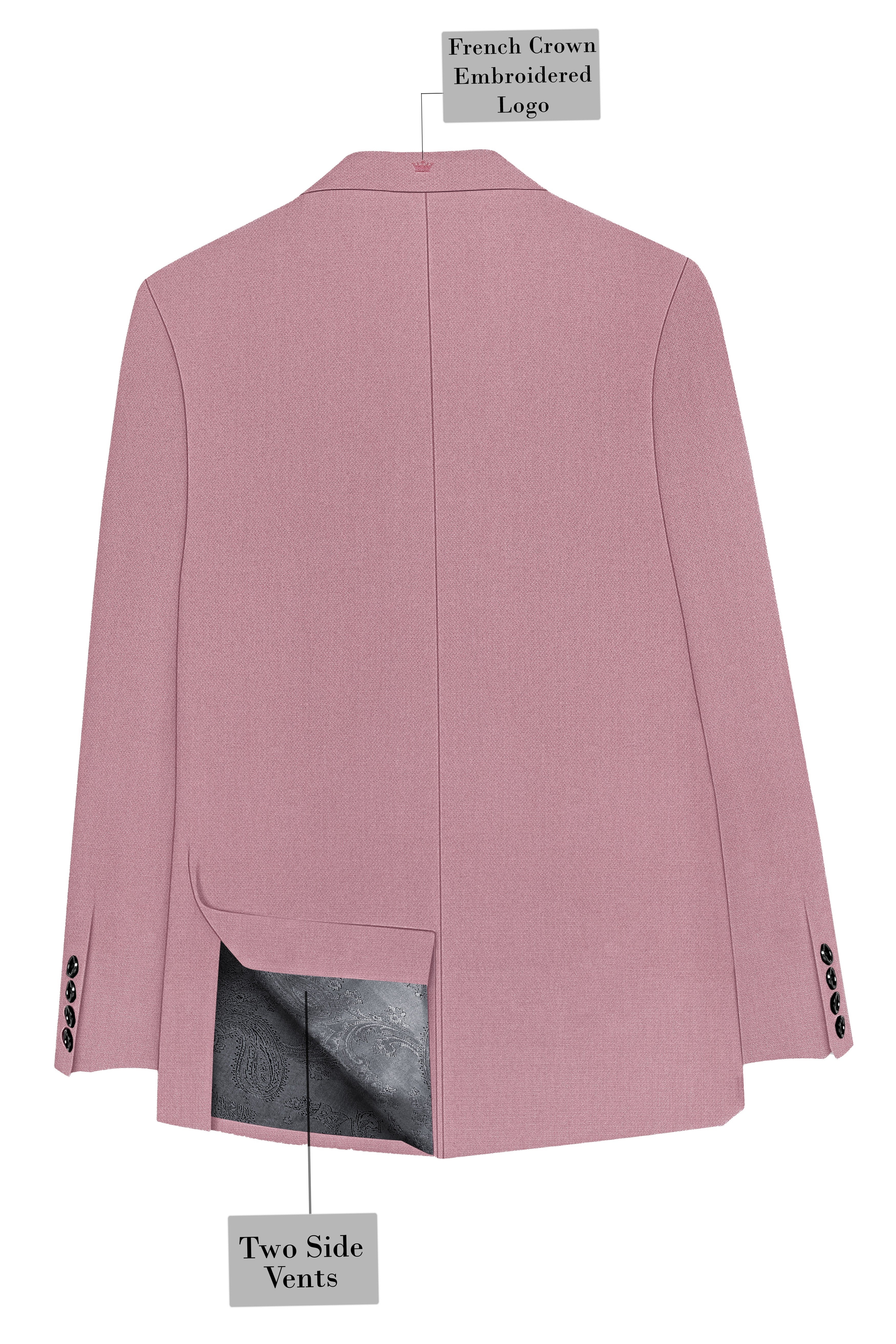 Aurore-Brandy Rose Pink Diamond Textured Wool Rich Slight Stretch Single Breasted Suit