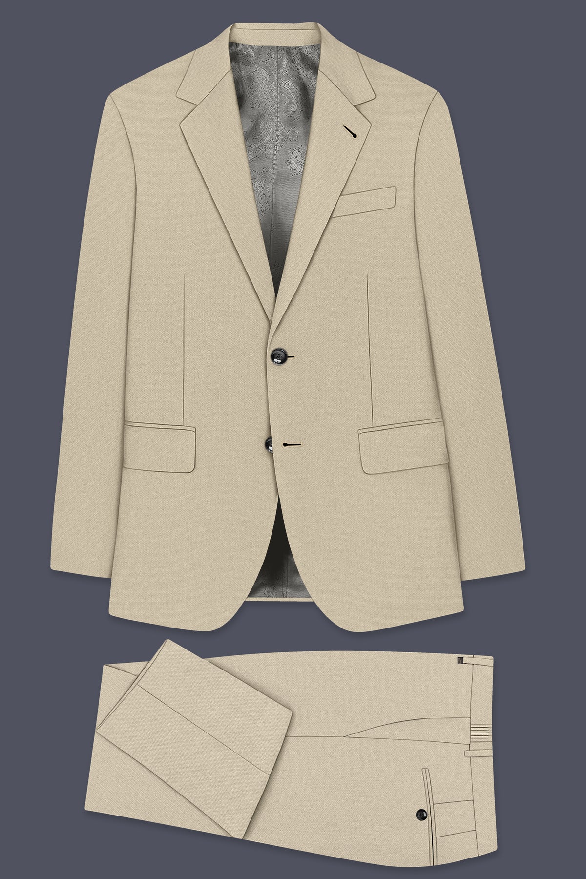 Vellum-Rodeo Cream Diamond Textured Wool Rich Slight Stretch Single Breasted Suit
