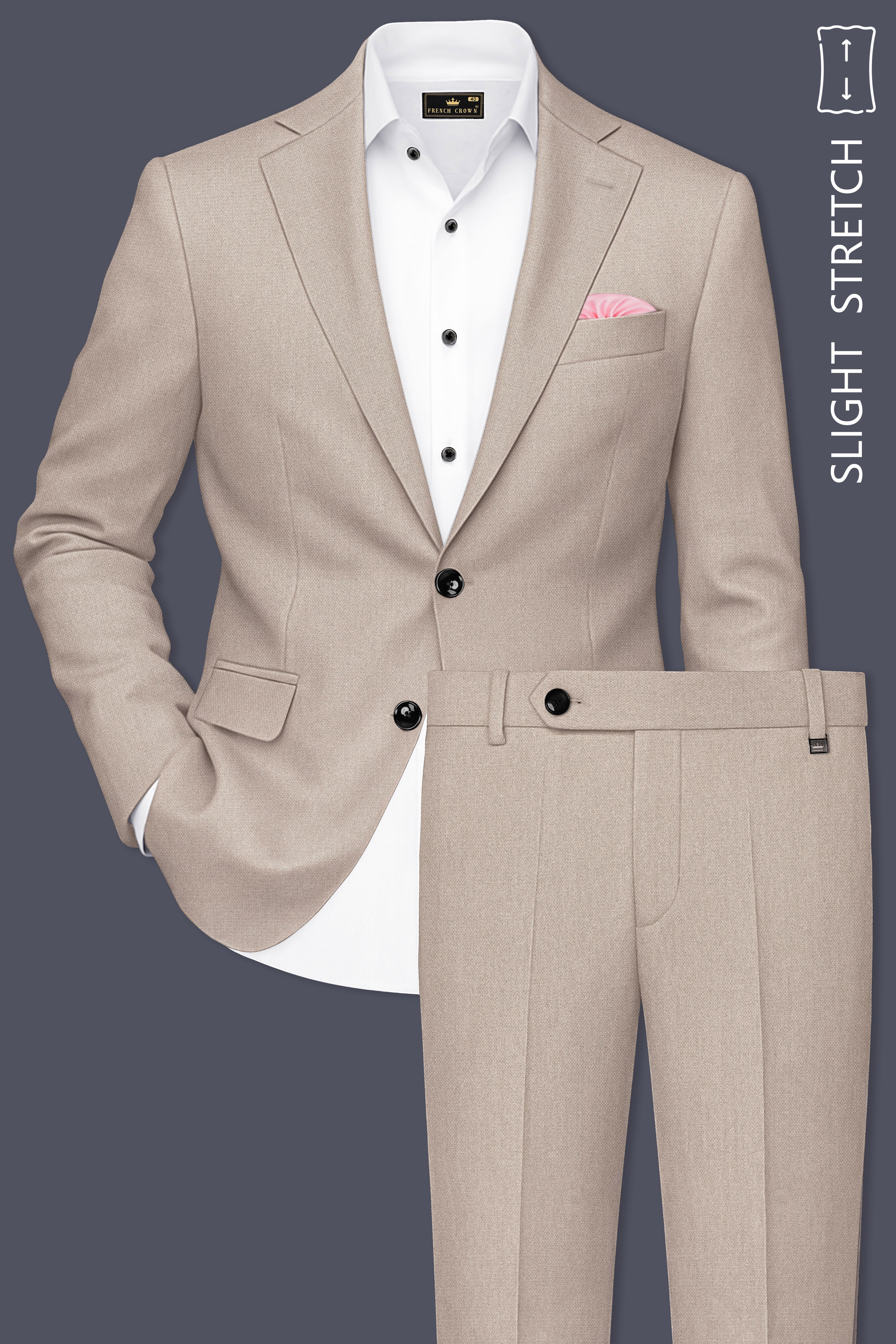 Vellum-Rodeo Cream Diamond Textured Wool Rich Slight Stretch Single Breasted Suit