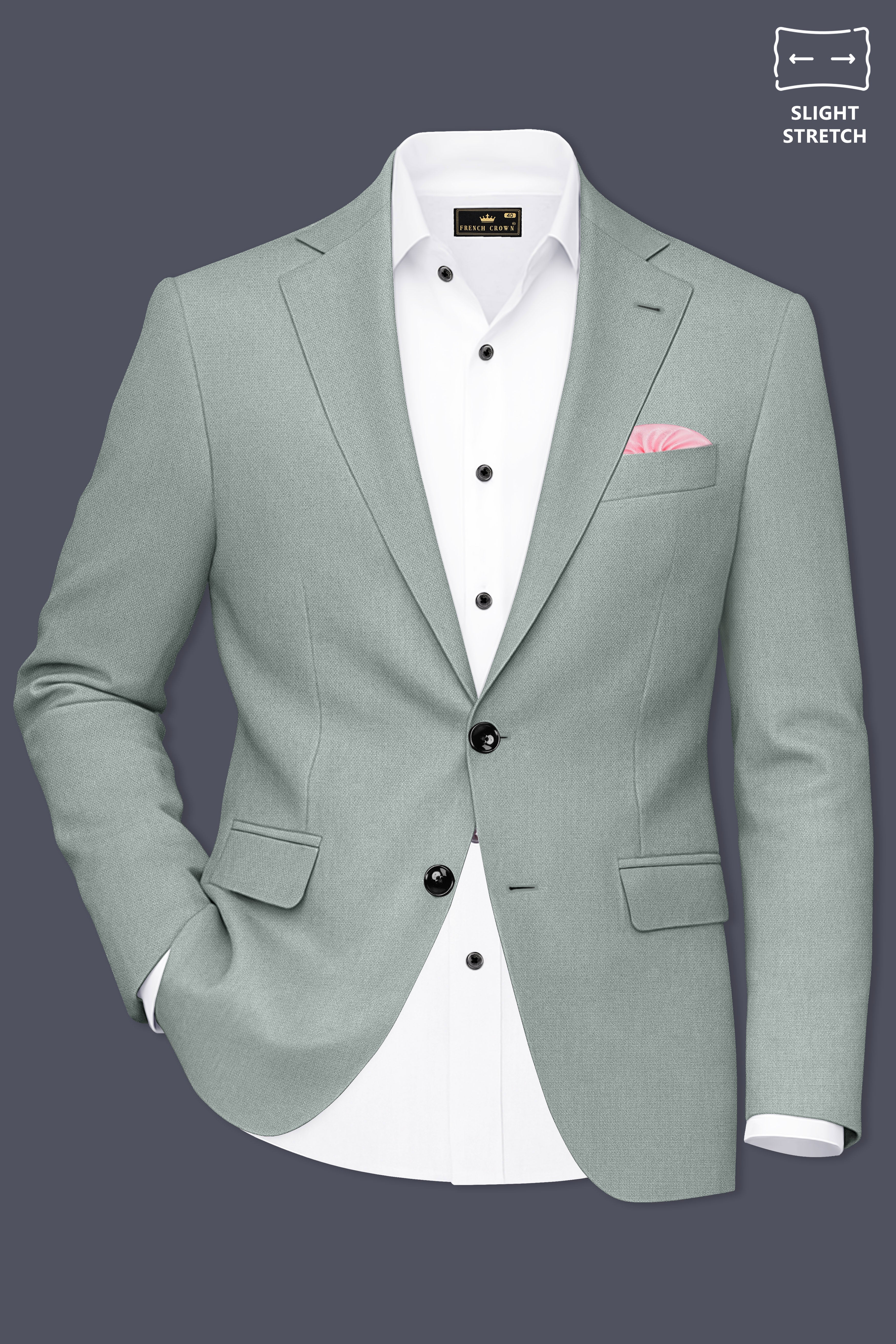 Sylvan-Cascade Green Diamond Textured Wool Rich Slight Stretch Single Breasted Suit