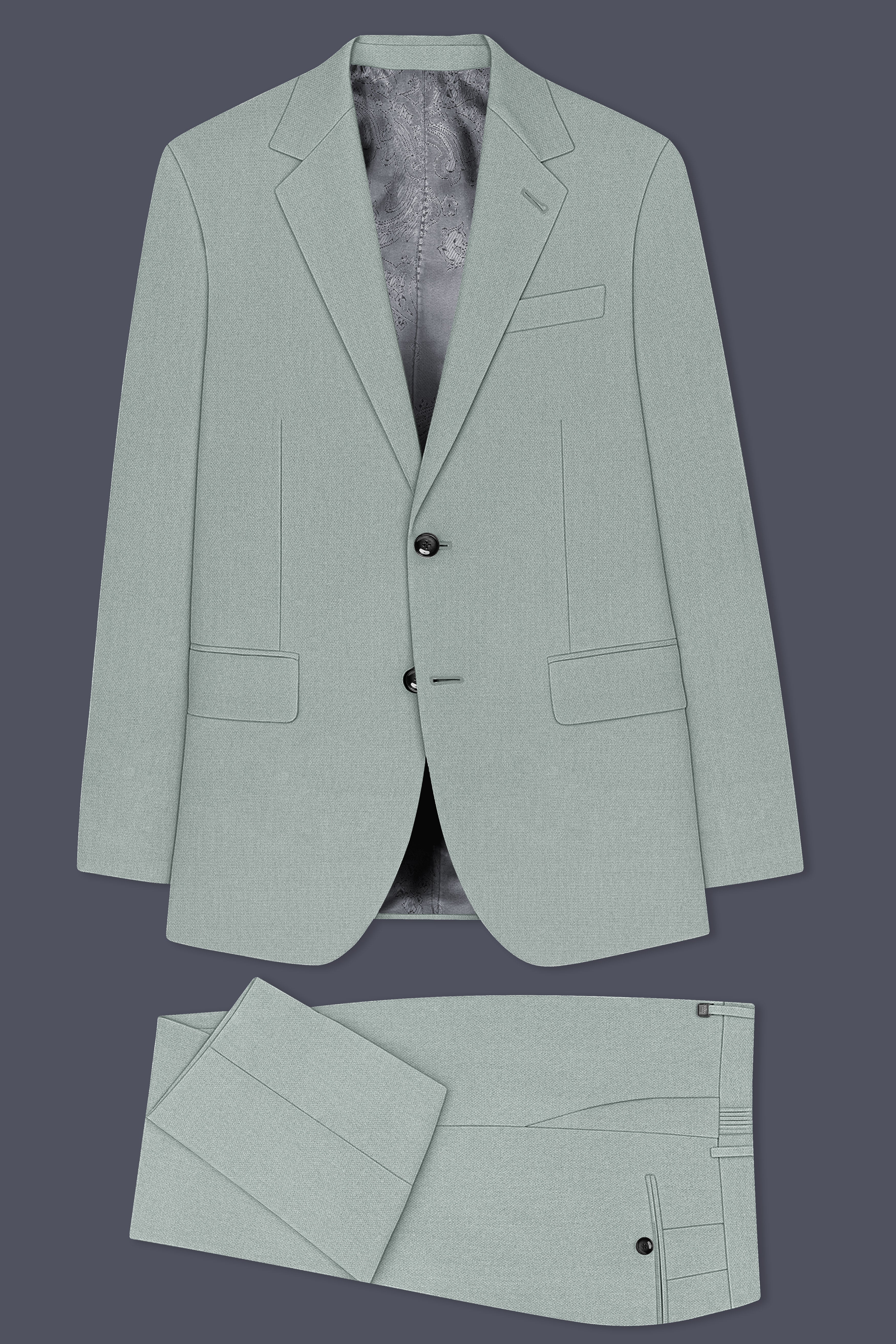 Sylvan-Cascade Green Diamond Textured Wool Rich Slight Stretch Single Breasted Suit