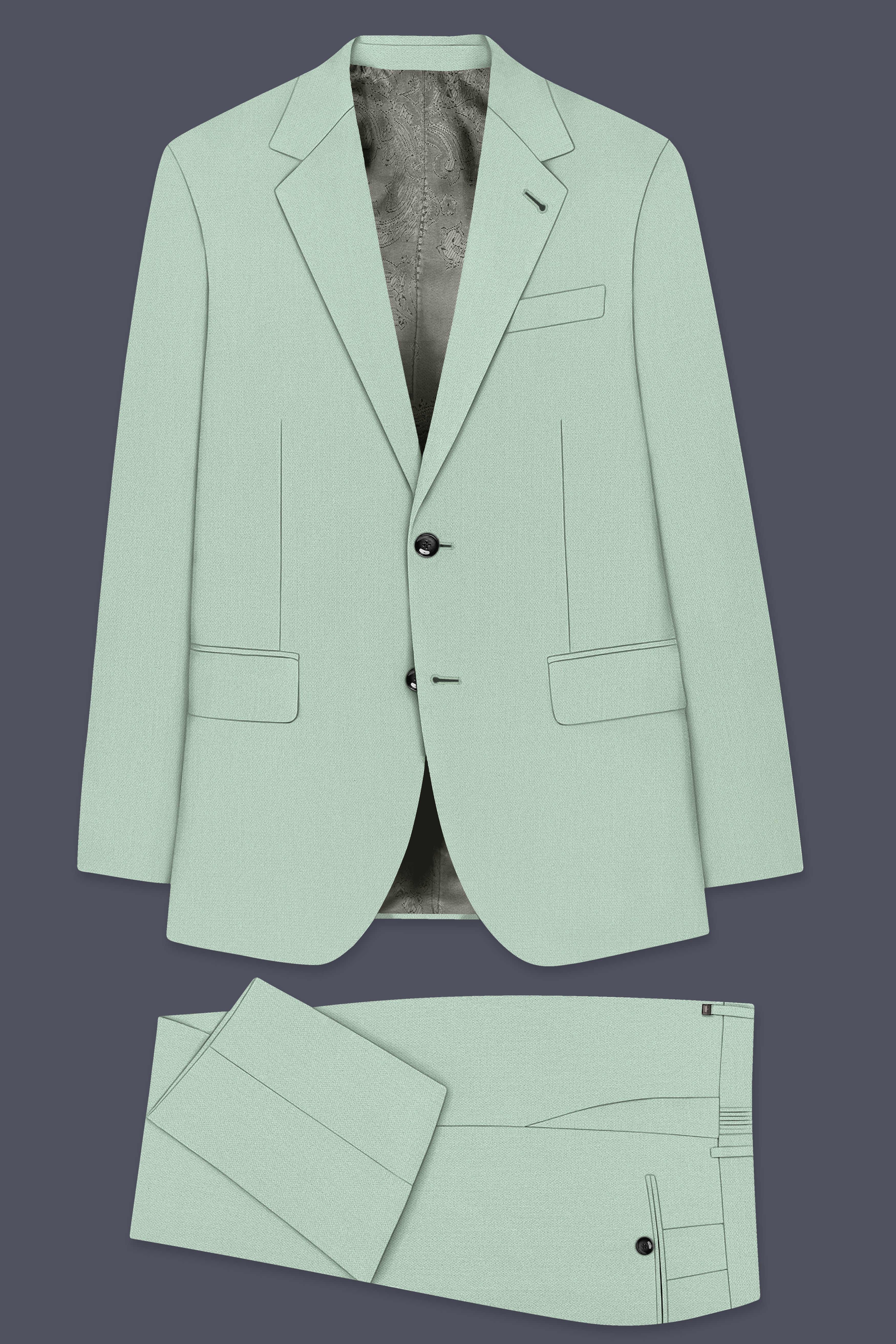 Sylvan-Cascade Green Diamond Textured Wool Rich Slight Stretch Single Breasted Suit