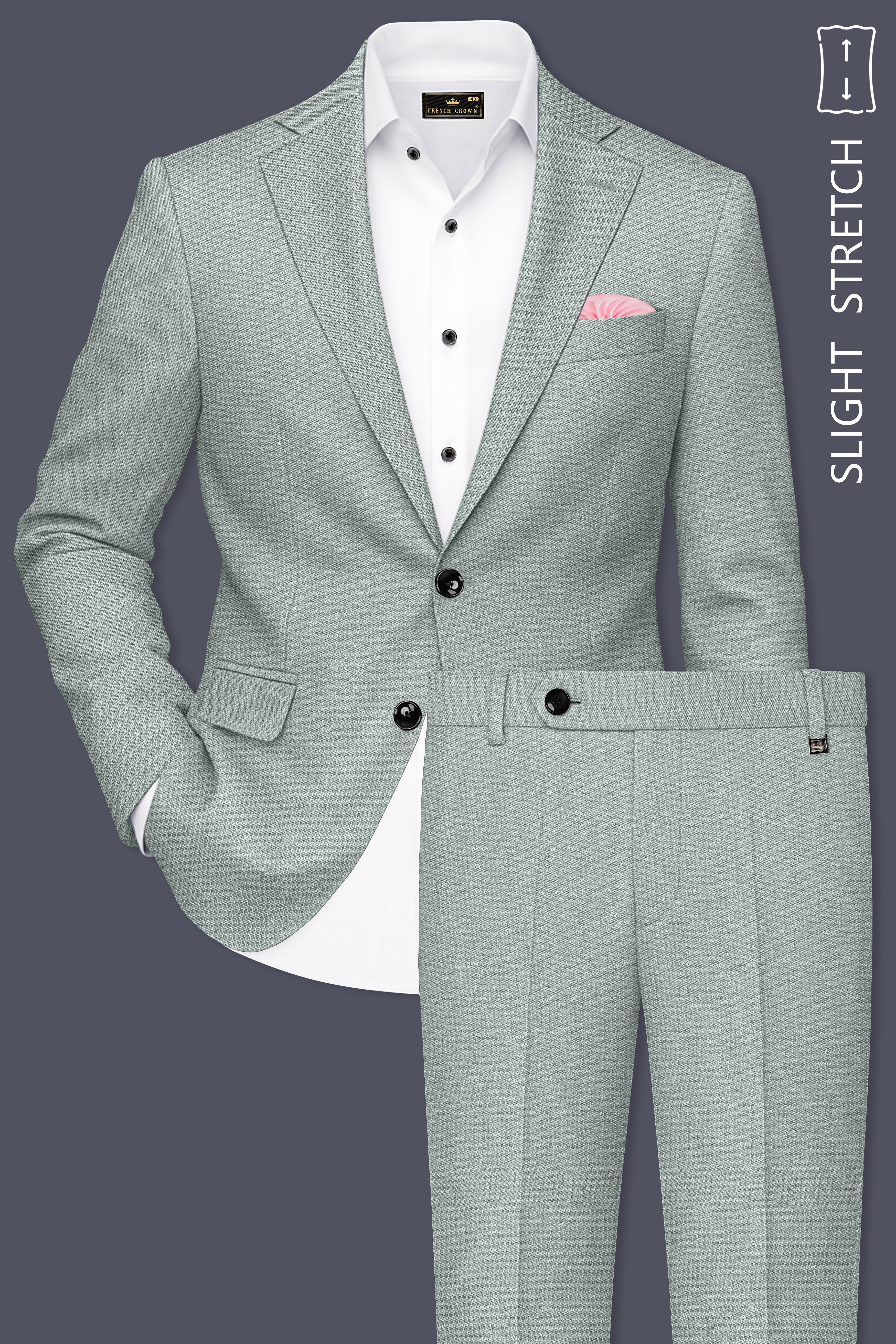 Sylvan-Cascade Green Diamond Textured Wool Rich Slight Stretch Single Breasted Suit