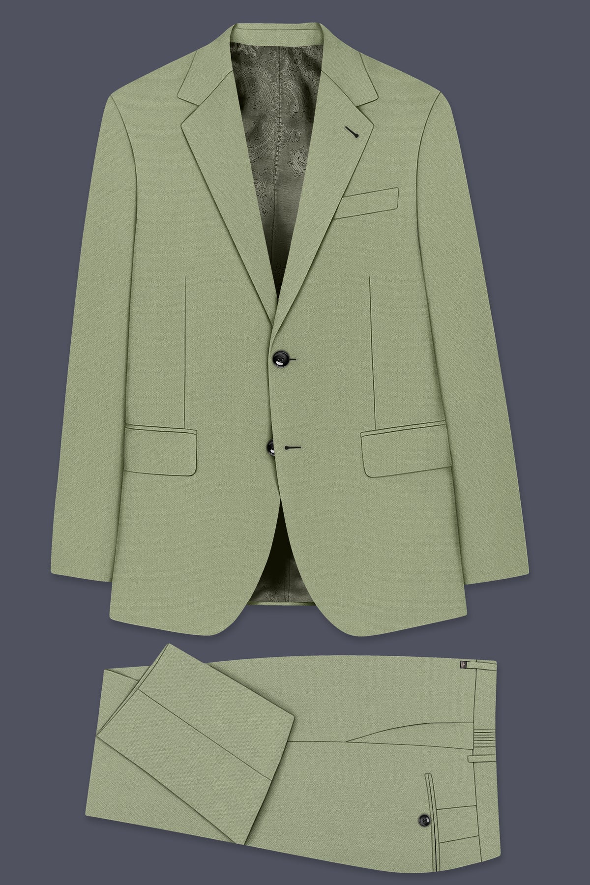Verdo-Pablo Green Diamond Textured Wool Rich Slight Stretch Single Breasted Suit