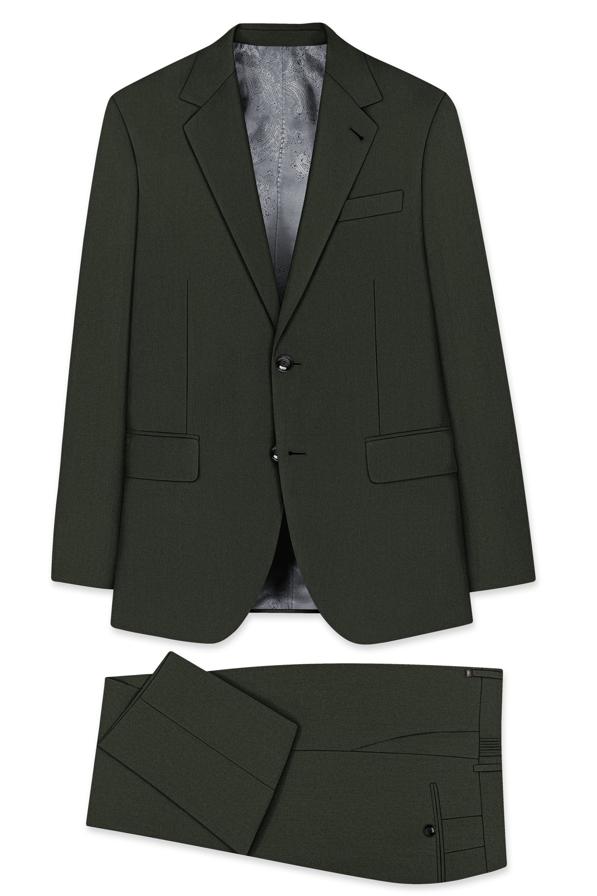 Velaro-Rangoon Green Diamond Textured Wool Rich Slight Stretch Single Breasted Suit