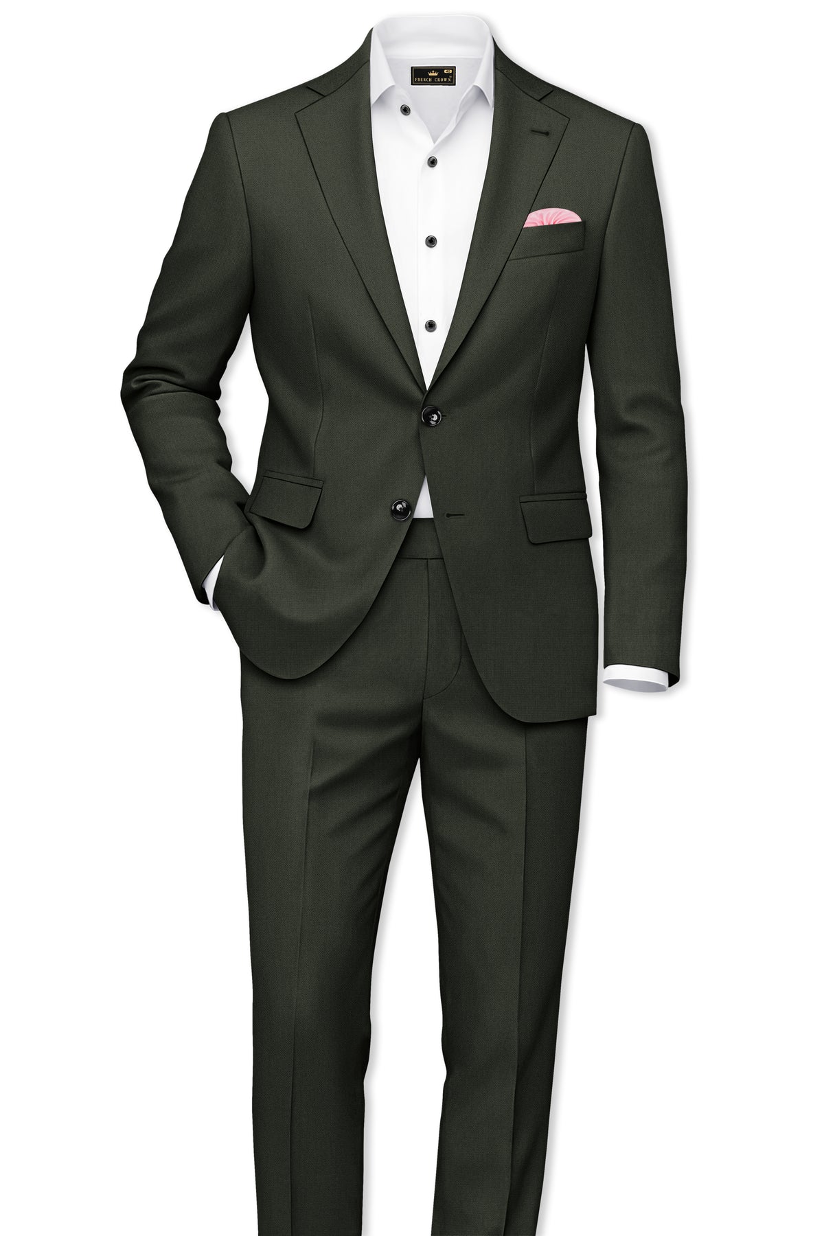 Velaro-Rangoon Green Diamond Textured Wool Rich Slight Stretch Single Breasted Suit