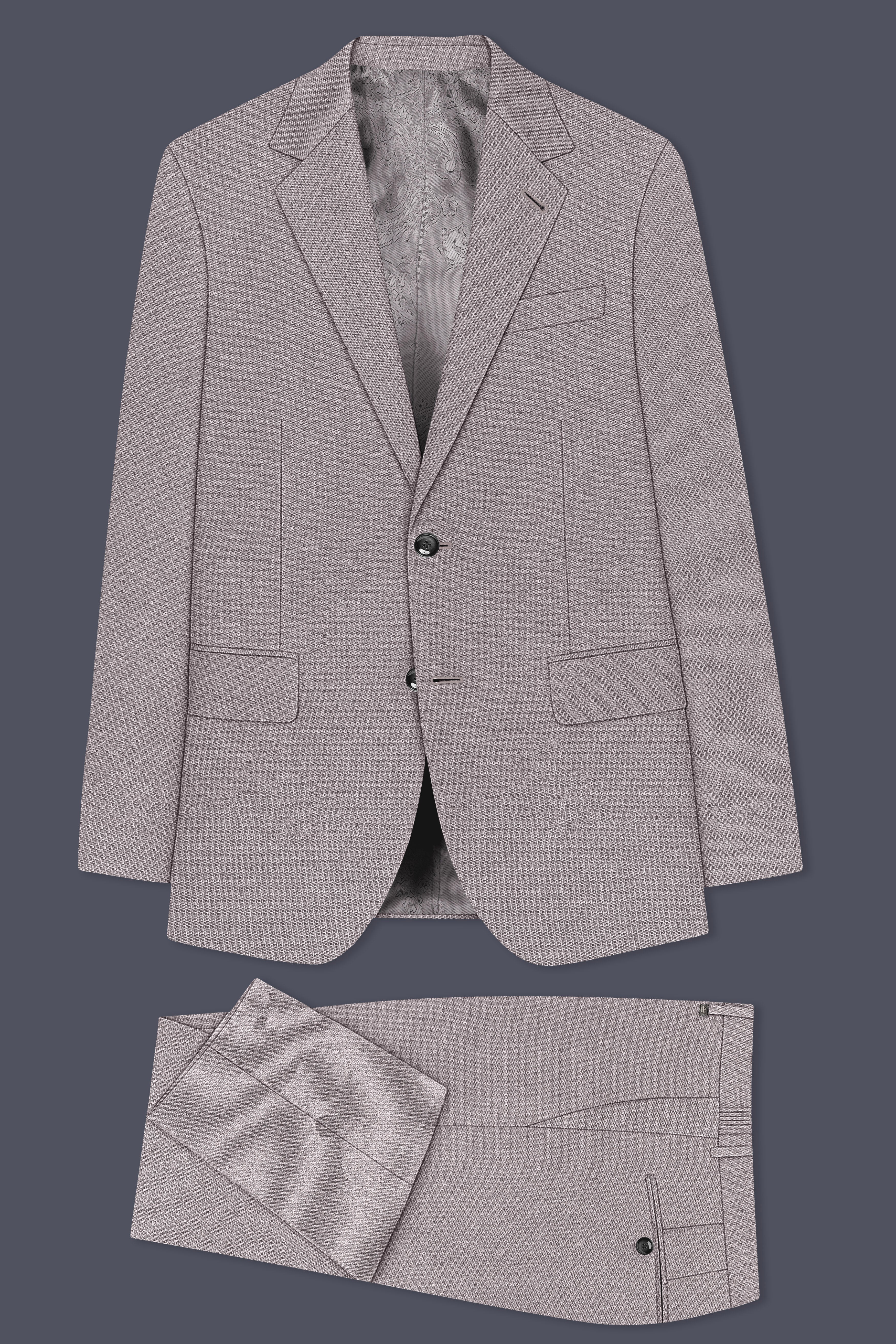 Helix-Fossil Gray Diamond Textured Wool Rich Slight Stretch Single Breasted Suit