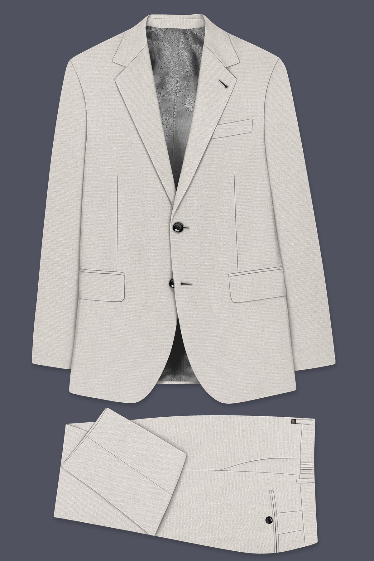 Helix-Fossil Gray Diamond Textured Wool Rich Slight Stretch Single Breasted Suit