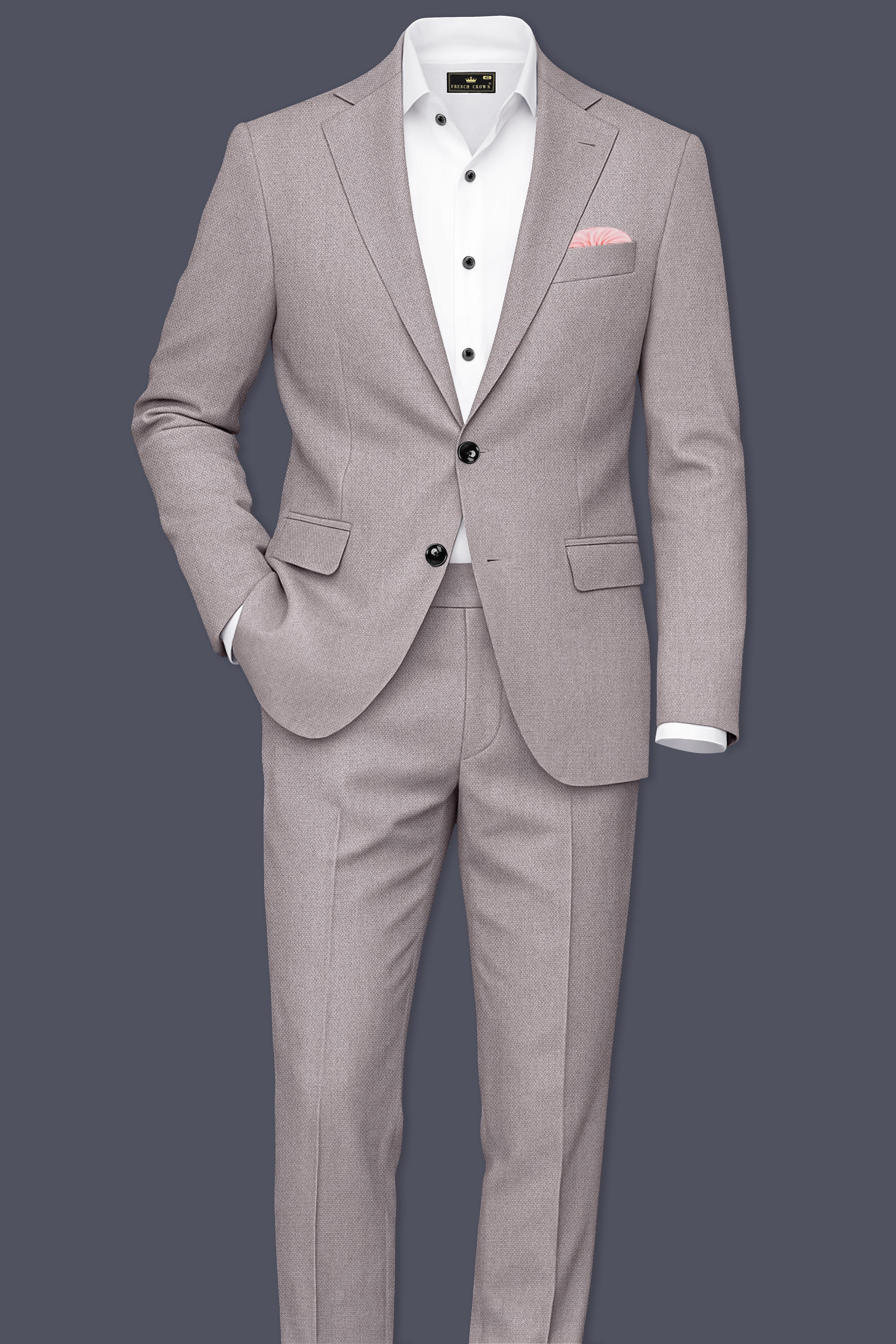 Helix-Fossil Gray Diamond Textured Wool Rich Slight Stretch Single Breasted Suit