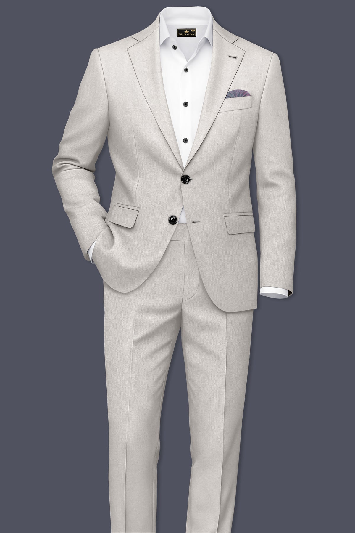 Helix-Fossil Gray Diamond Textured Wool Rich Slight Stretch Single Breasted Suit