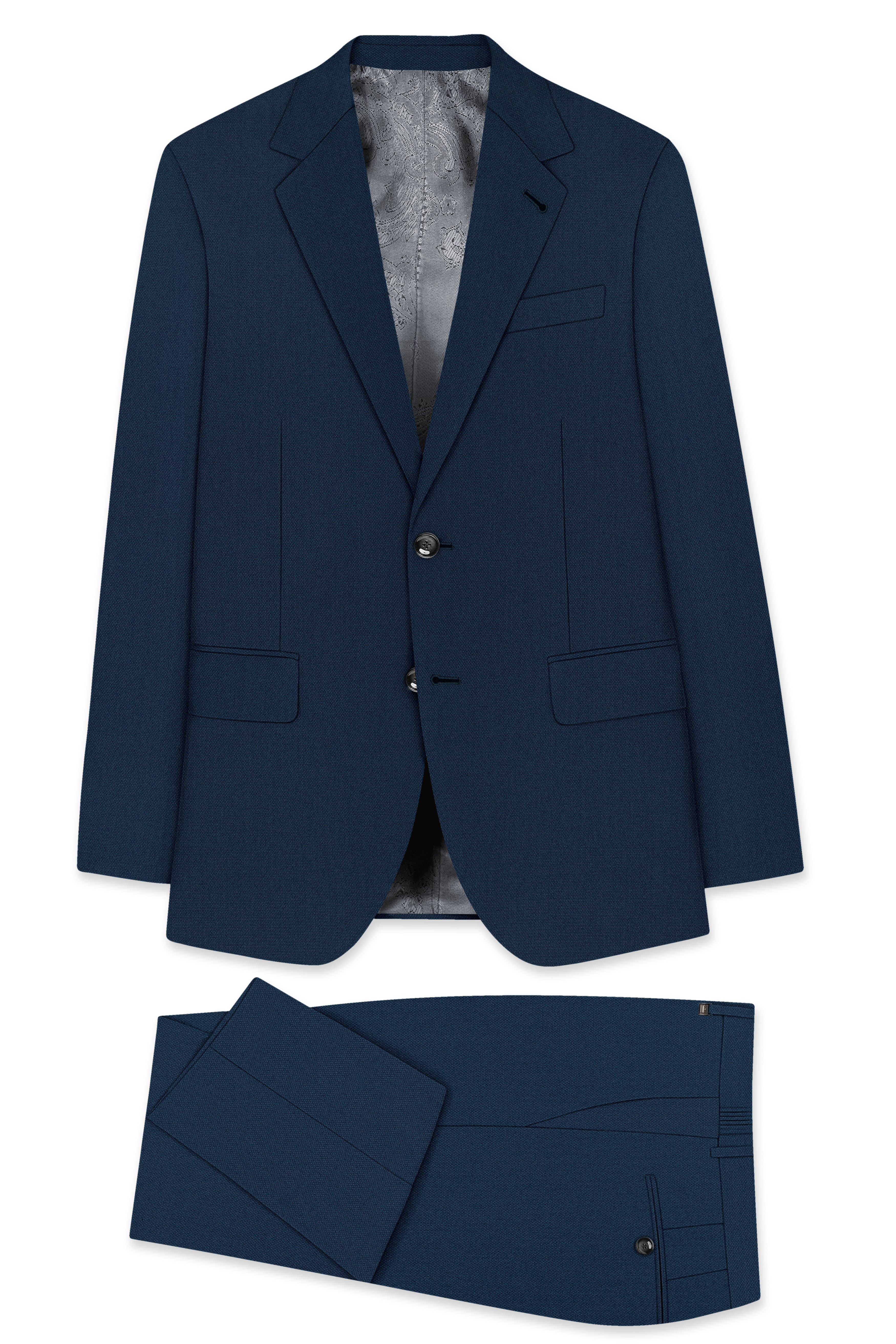 Noctis-Cinder Blue Diamond Textured Wool Rich Slight Stretch Single Breasted Suit