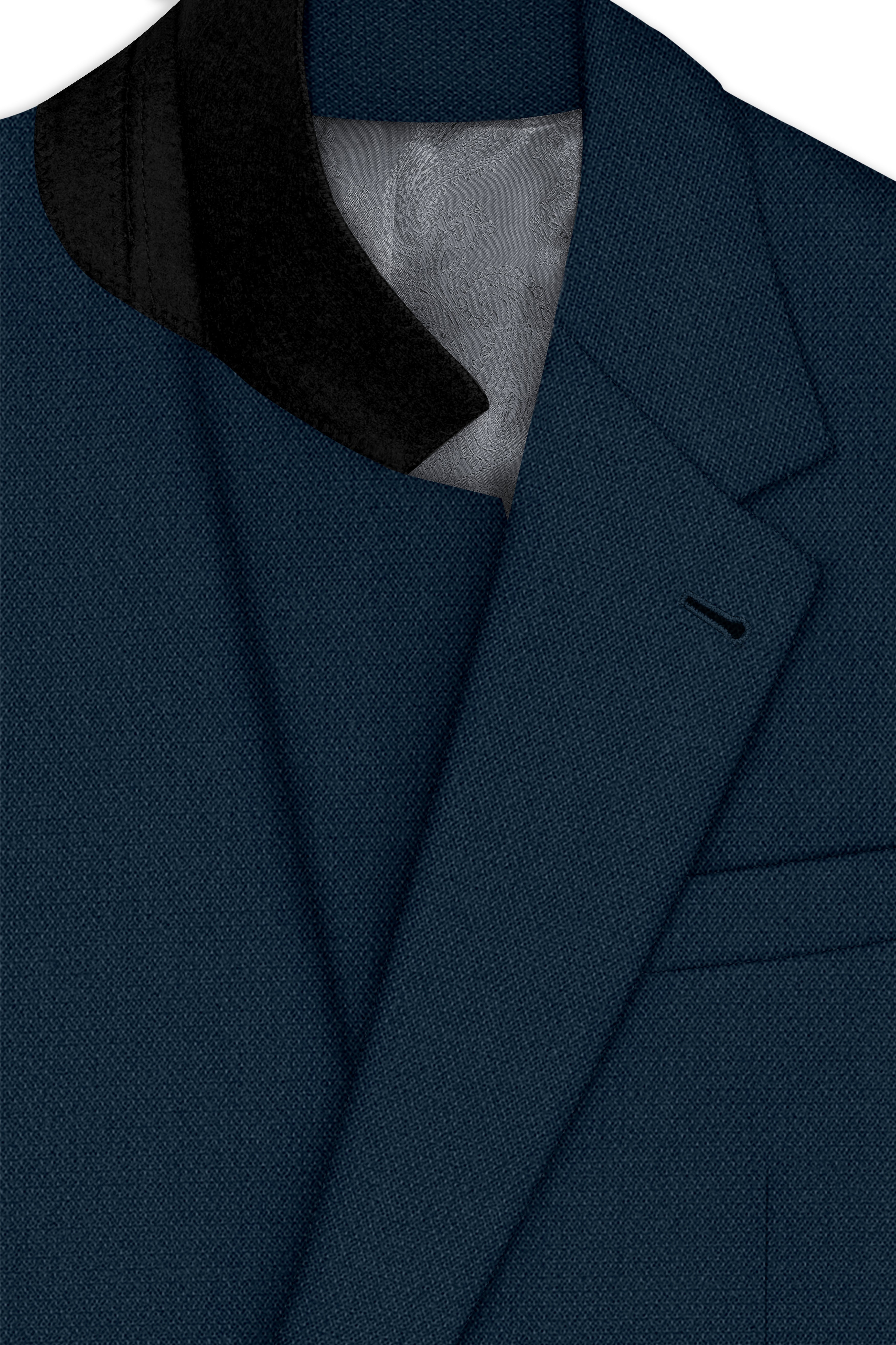 Noctis-Cinder Blue Diamond Textured Wool Rich Slight Stretch Single Breasted Suit