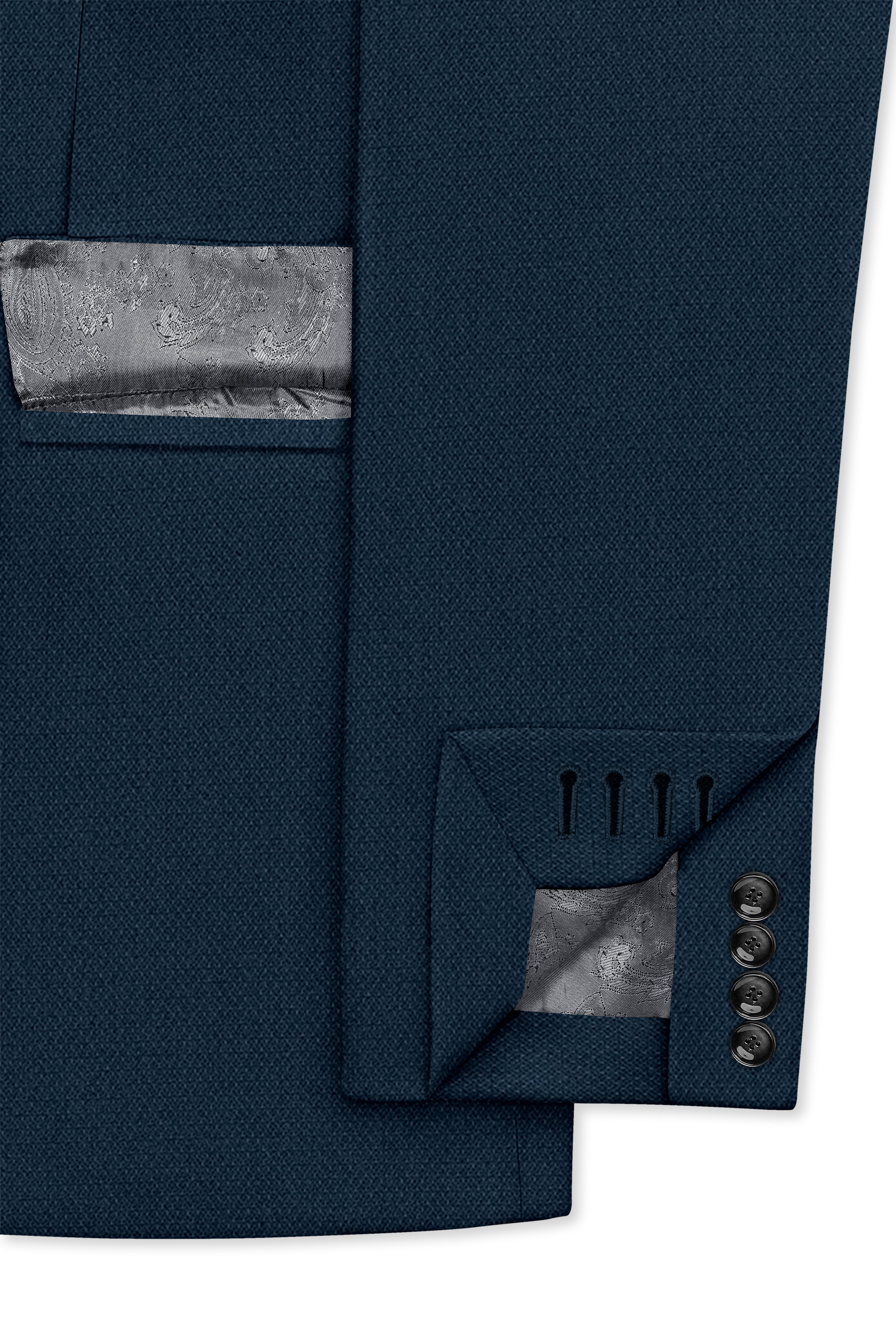 Noctis-Cinder Blue Diamond Textured Wool Rich Slight Stretch Single Breasted Suit