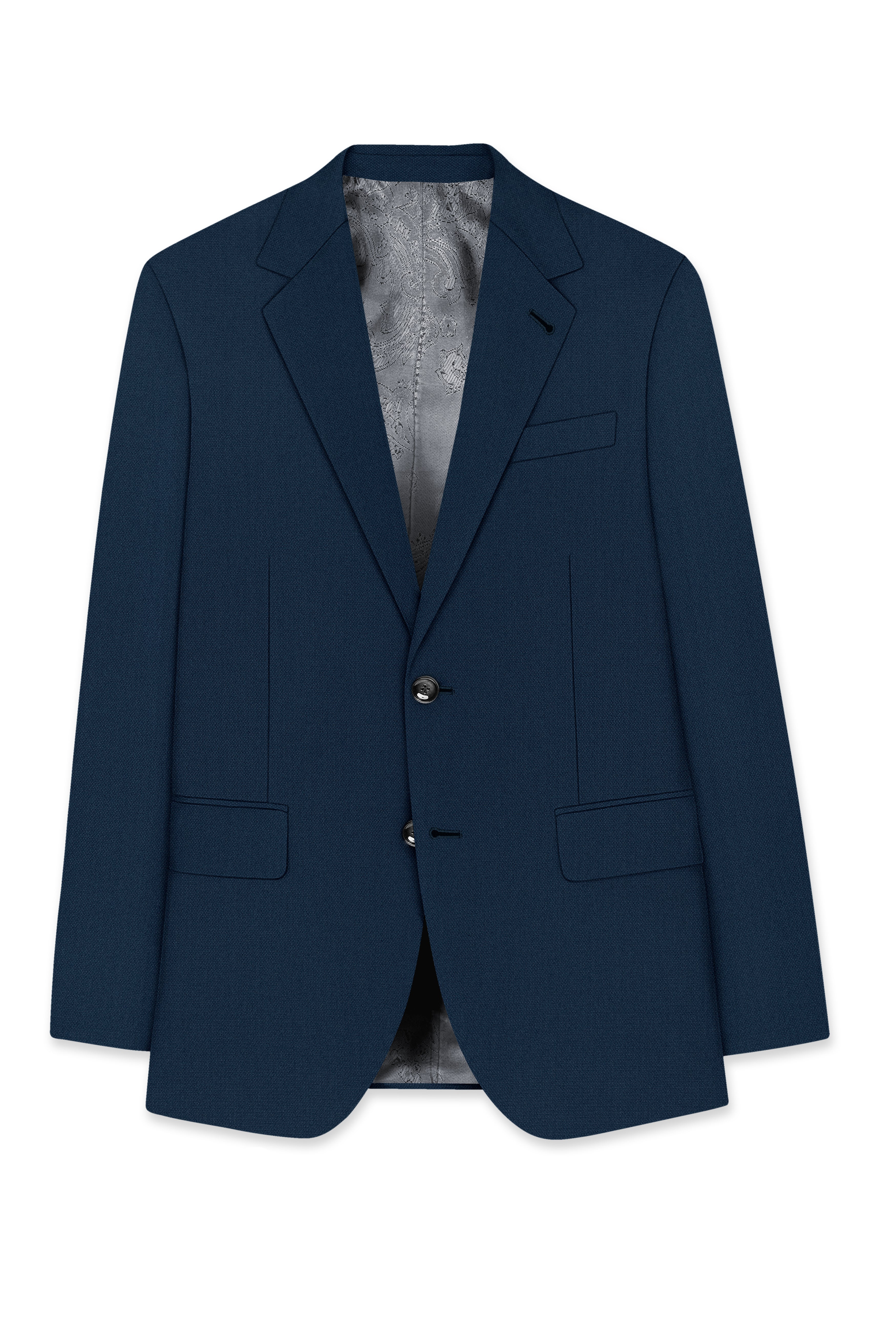 Noctis-Cinder Blue Diamond Textured Wool Rich Slight Stretch Single Breasted Suit