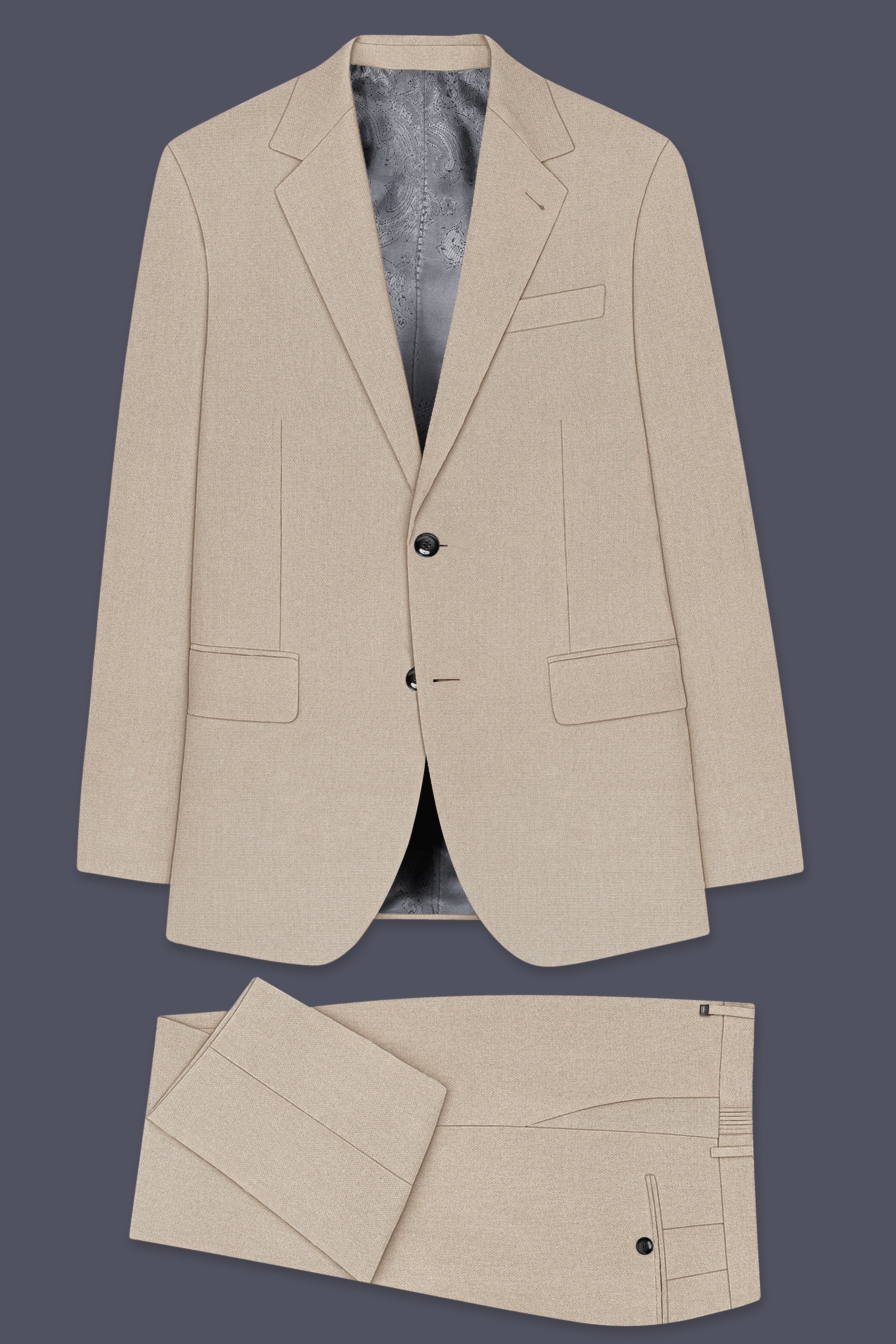 Sienna-Malta Cream Diamond Textured Wool Rich Slight Stretch Single Breasted Suit