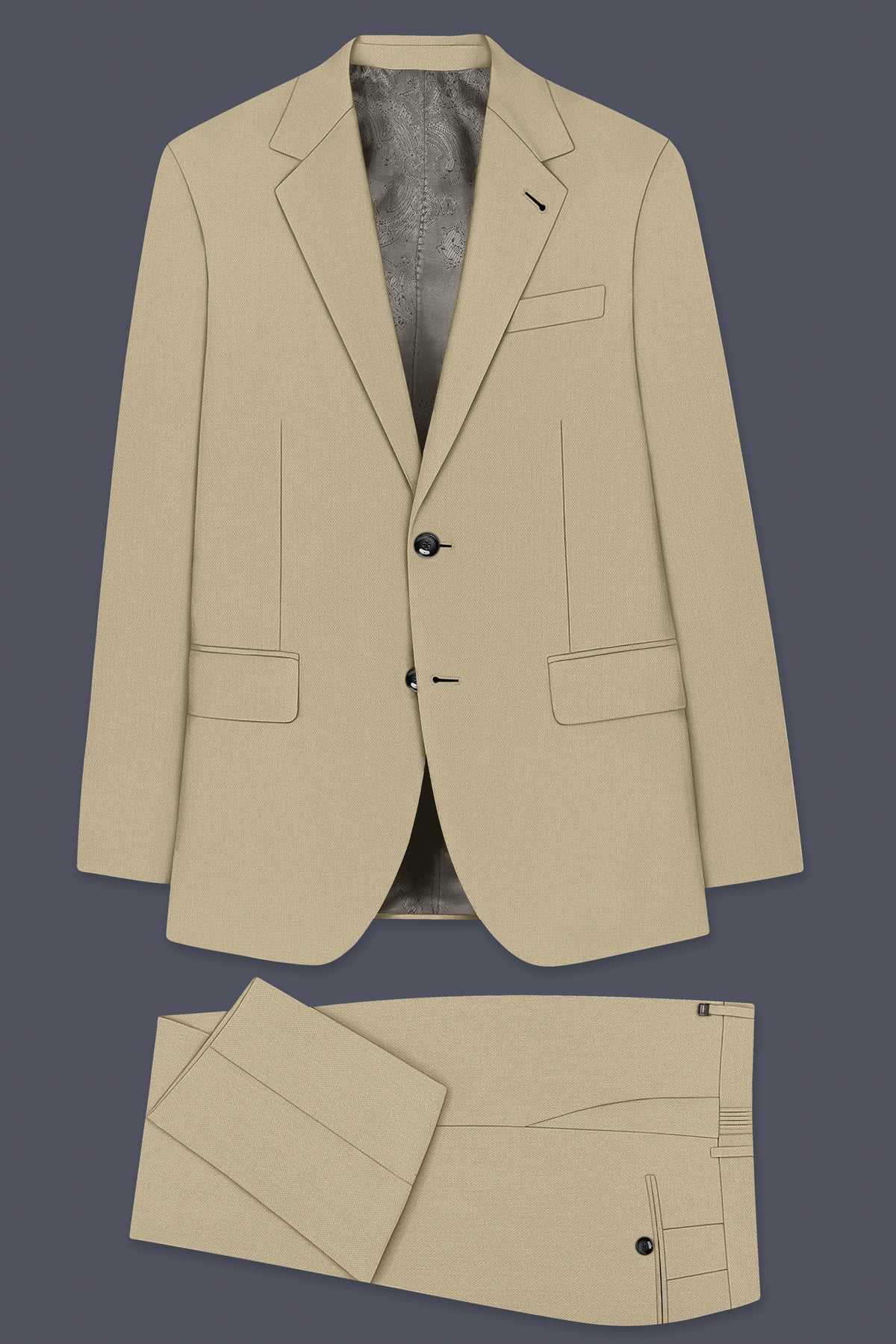Sienna-Malta Cream Diamond Textured Wool Rich Slight Stretch Single Breasted Suit
