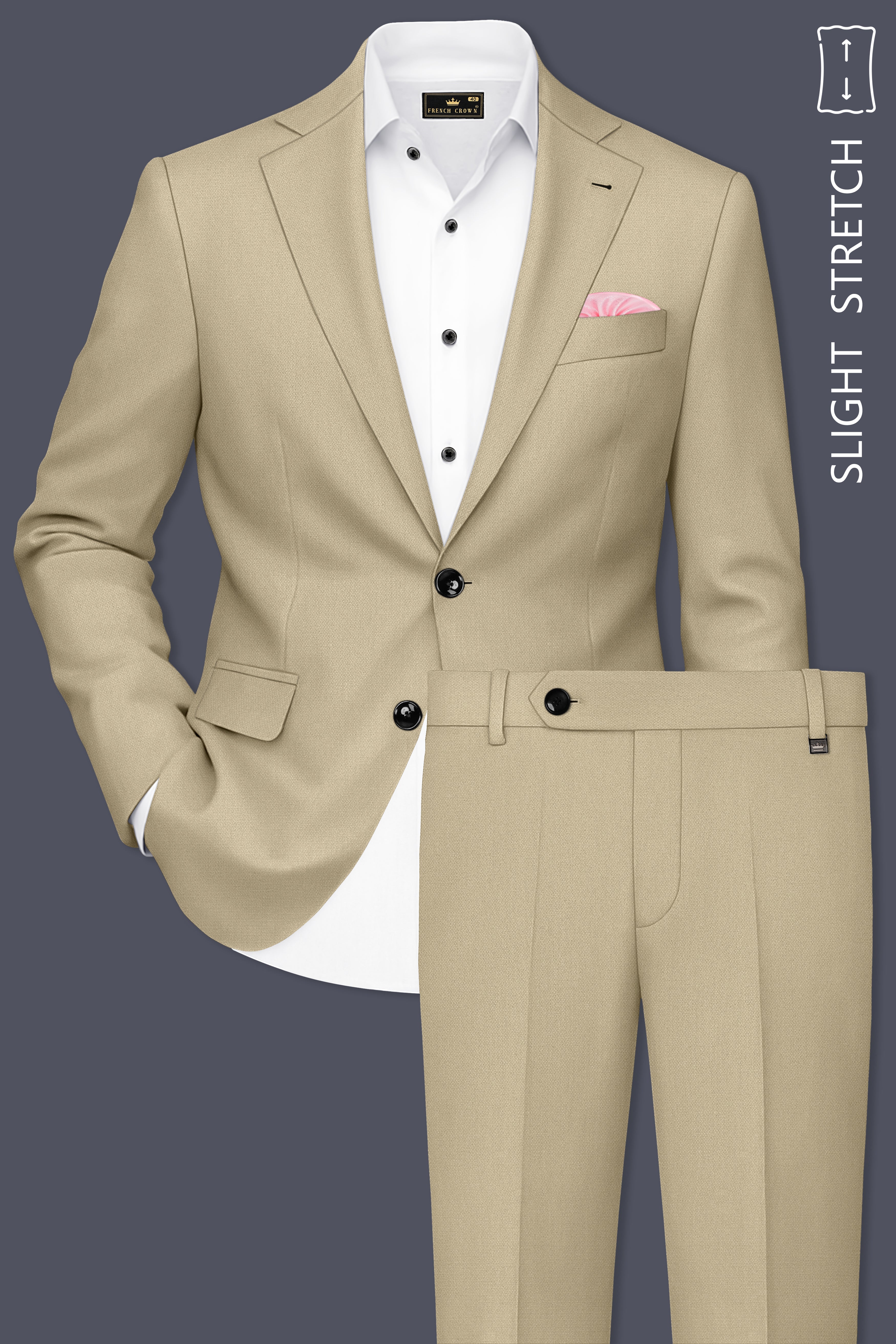 Sienna-Malta Cream Diamond Textured Wool Rich Slight Stretch Single Breasted Suit