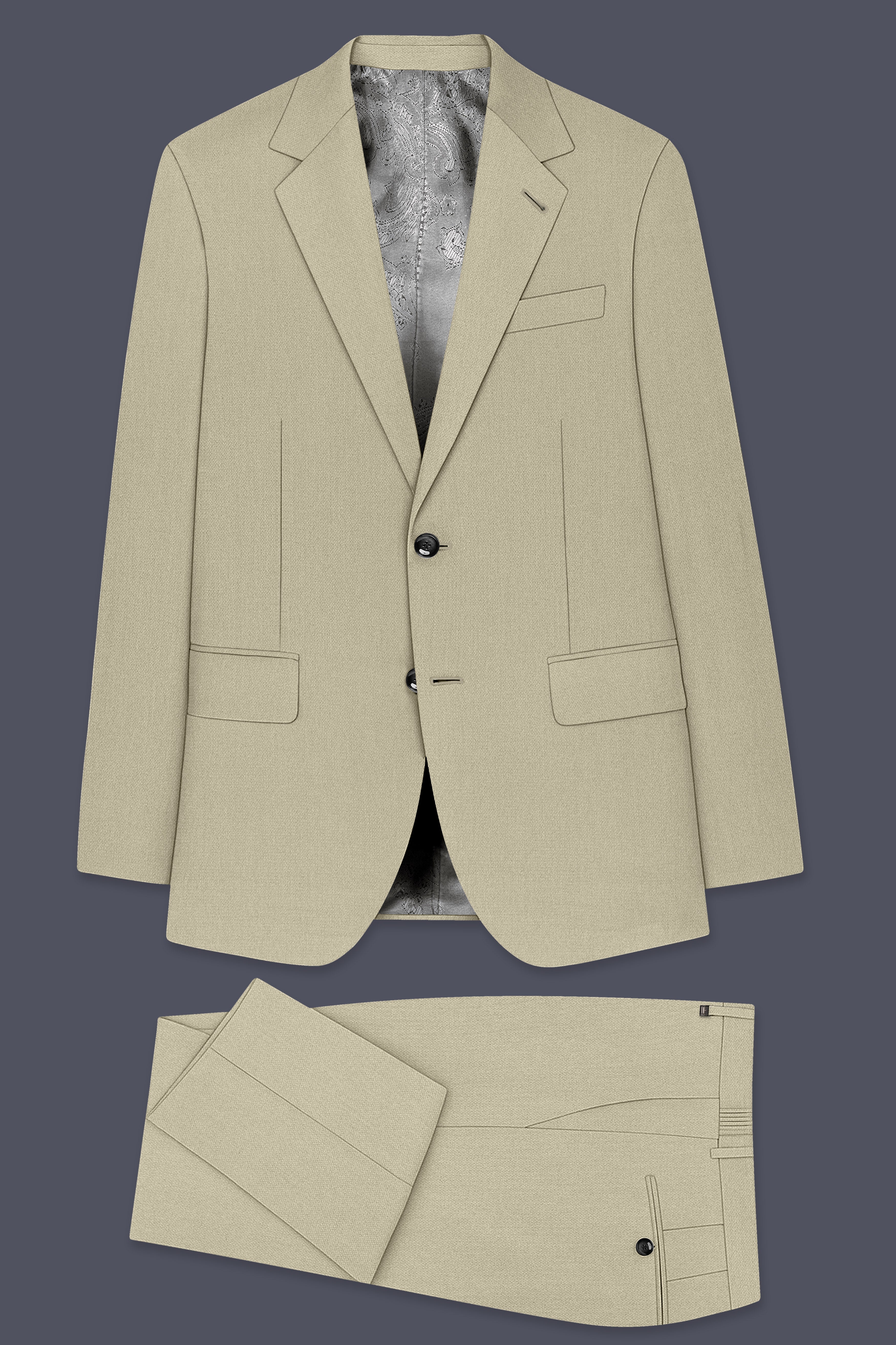 Cedar-Tallow Green Diamond Textured Wool Rich Slight Stretch Single Breasted Suit