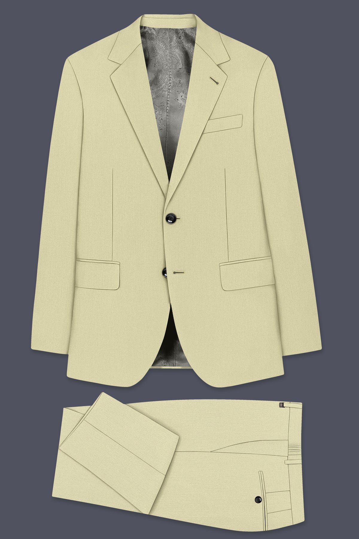 Cedar-Tallow Green Diamond Textured Wool Rich Slight Stretch Single Breasted Suit