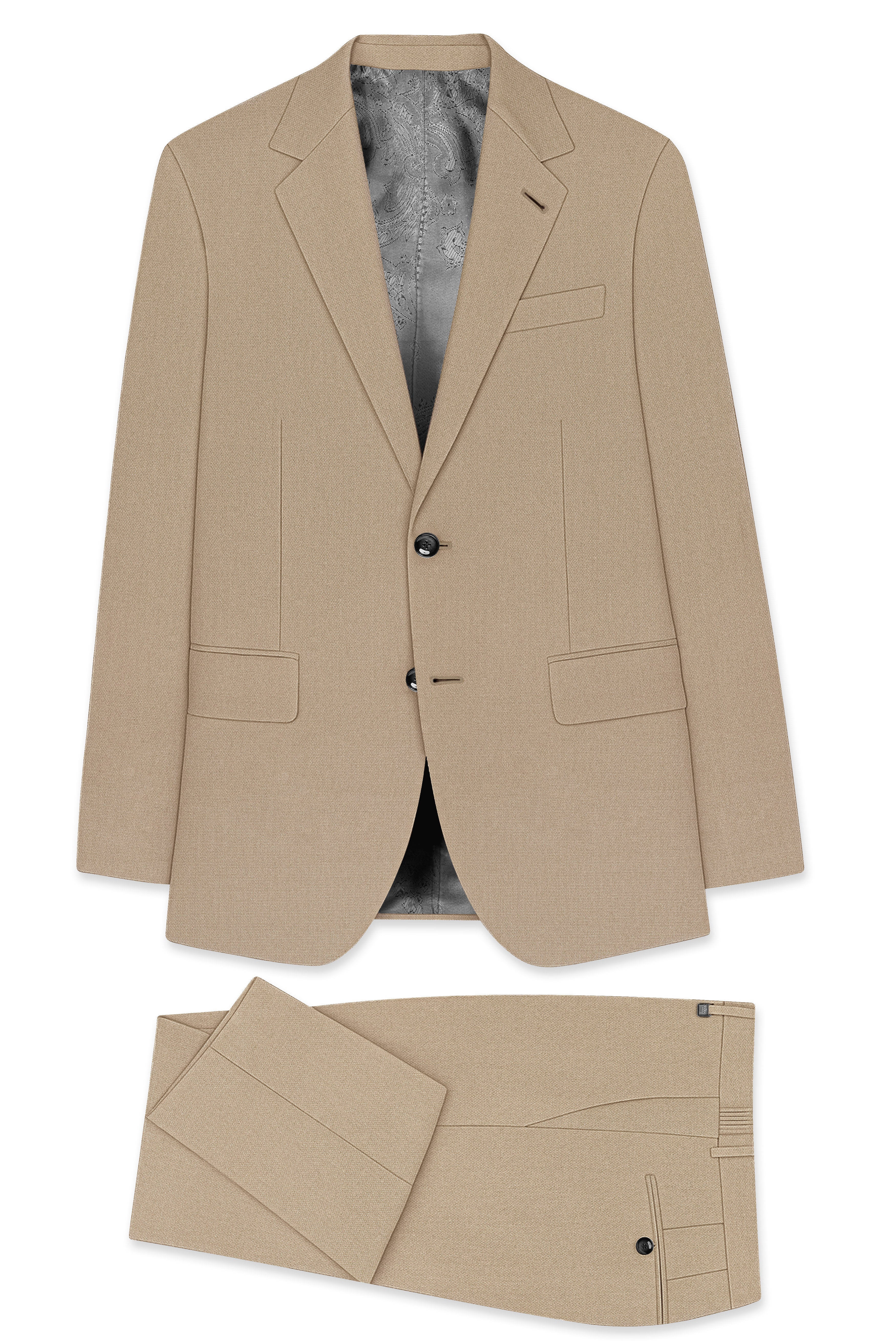 Sable-Mongoose Cream Diamond Textured Wool Rich Slight Stretch Single Breasted Suit
