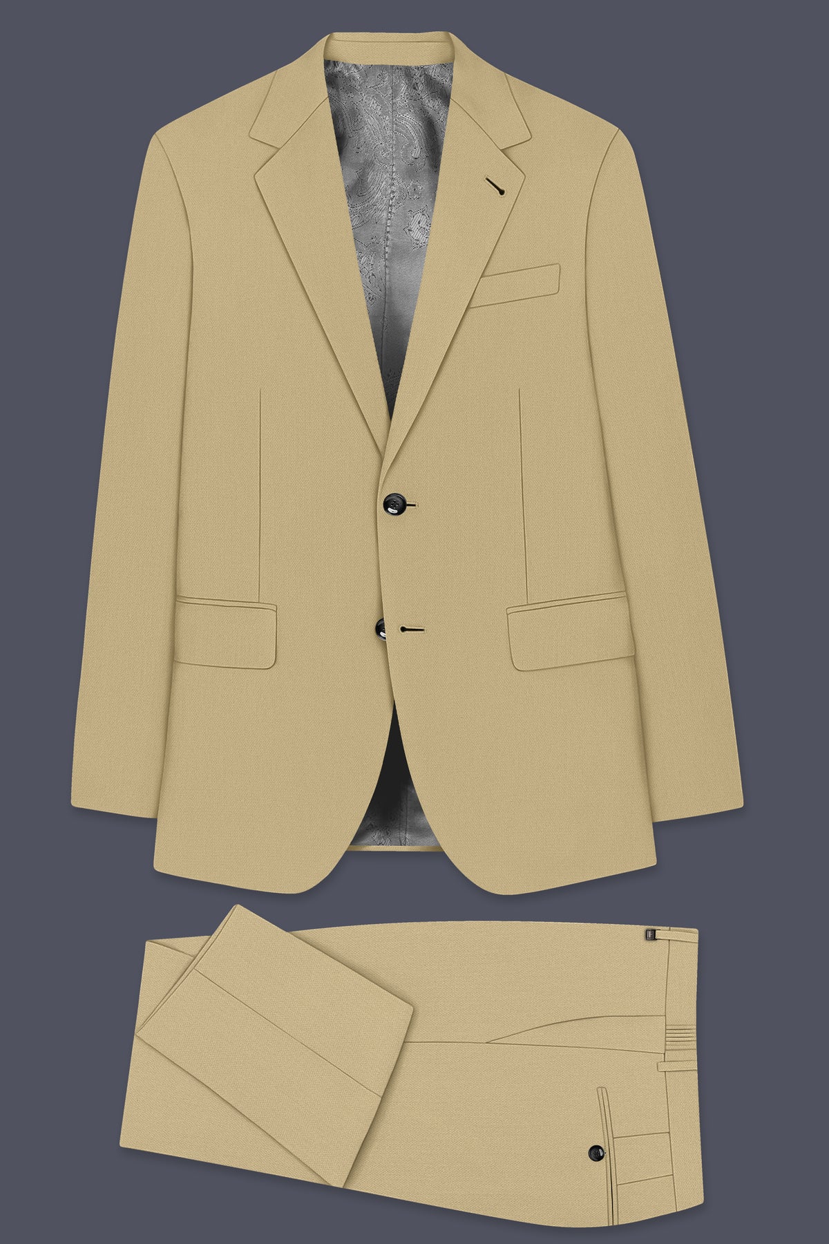 Sable-Mongoose Cream Diamond Textured Wool Rich Slight Stretch Single Breasted Suit
