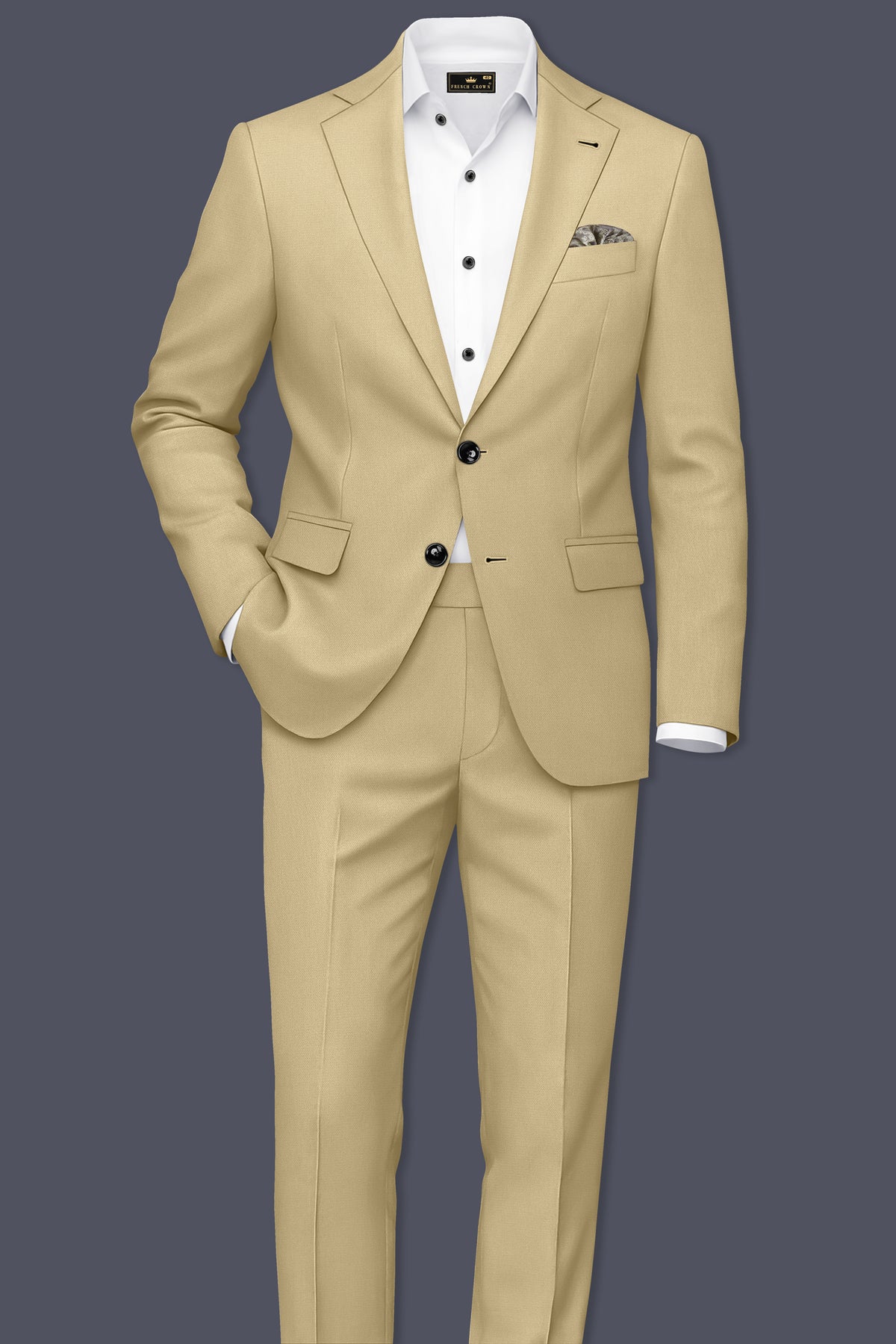 Sable-Mongoose Cream Diamond Textured Wool Rich Slight Stretch Single Breasted Suit