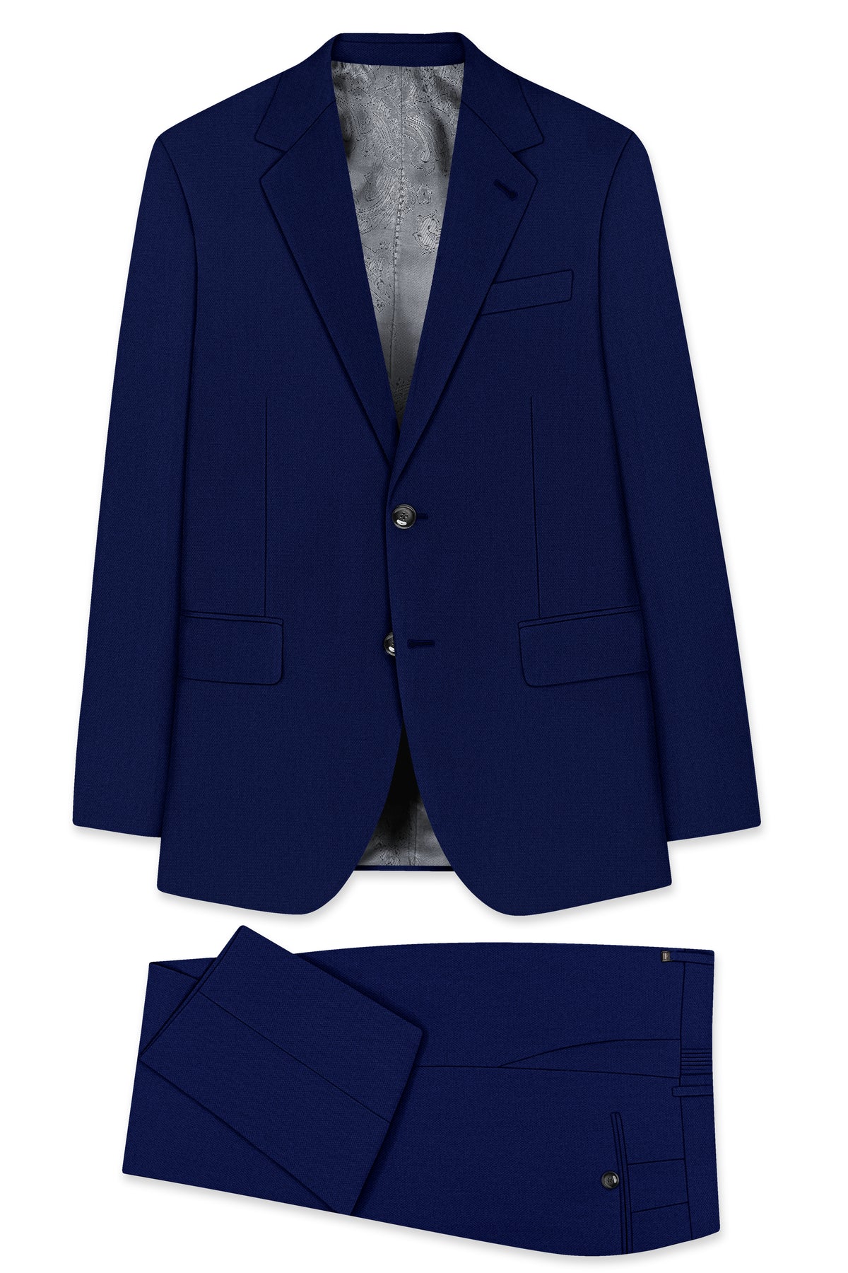 Orion-Vulcan Blue Diamond Textured Wool Rich Slight Stretch Single Breasted Suit