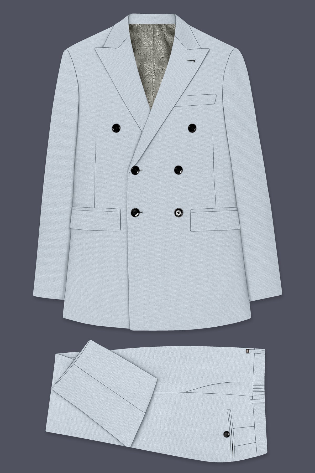 Prism-Chalice Gray Diamond Textured Wool Rich Slight Stretch Double Breasted Suit
